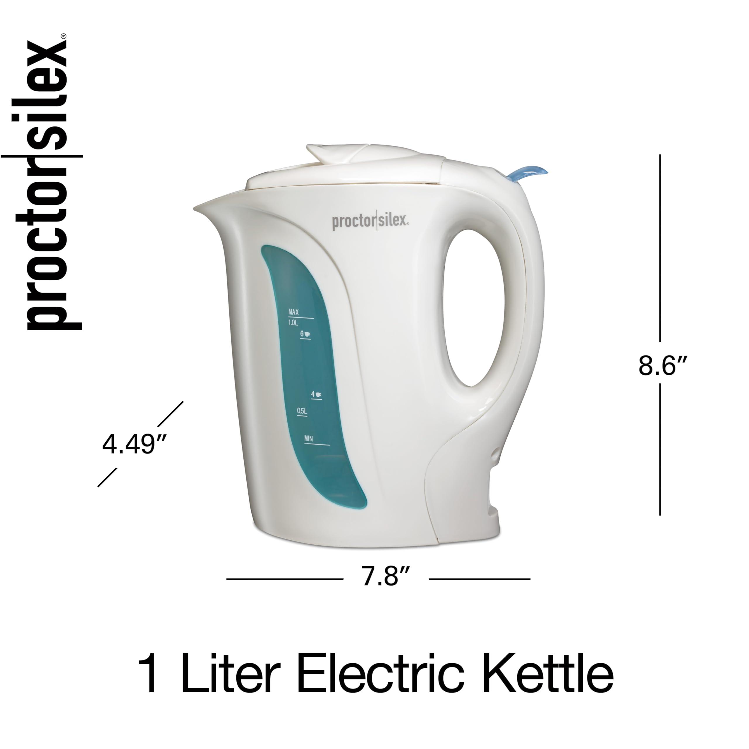 Proctor Silex Electric Tea Kettle, Water Boiler & Heater Auto-Shutoff & Boil-Dry Protection, 1000 Watts for Fast Boiling, 1 Liter, White - Image 3