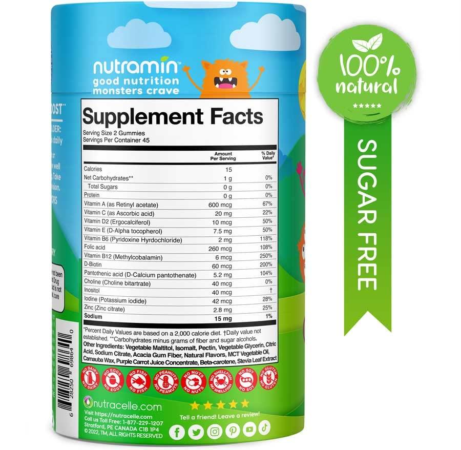 Nutracelle NUTRAMIN Sugar-Free, Allergen-Free 100% Vegan Gummy Multivitamins for Kids - Great Tasting Natural Gummies Your Kids Will Love - 90 Count Bottle - Image 2