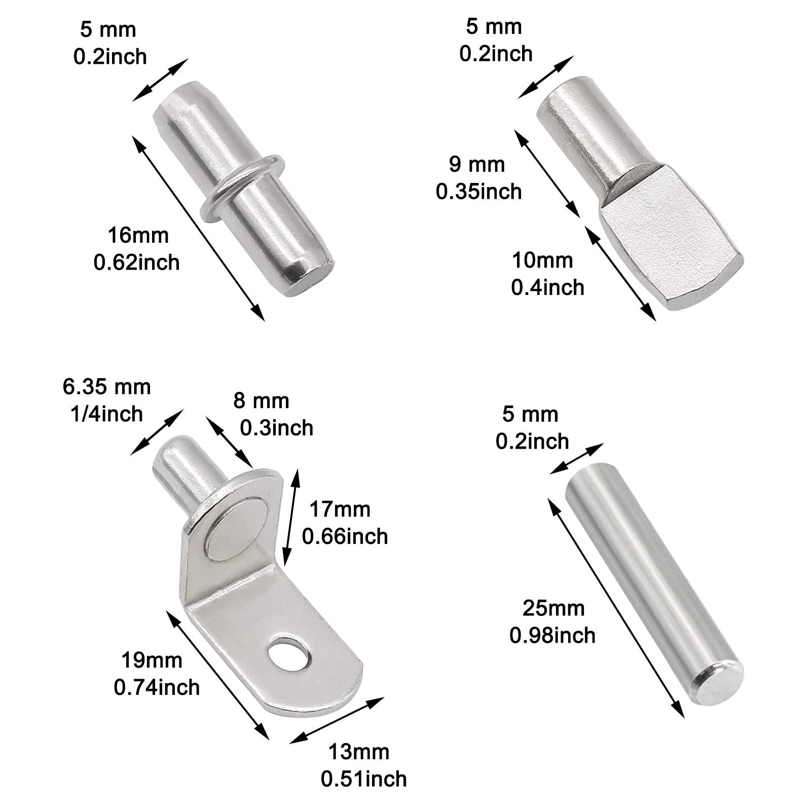 104Pcs Shelf Pins Kit,4 Styles Nickel Plated Shelf Support Pegs,Bookshelf Pegs for Shelves,Cabinet Shelf Bracket Pegs Shelf Pins Holders for Kitchen Furniture & Closet ( 5mm & 1/4inch ) - Image 2