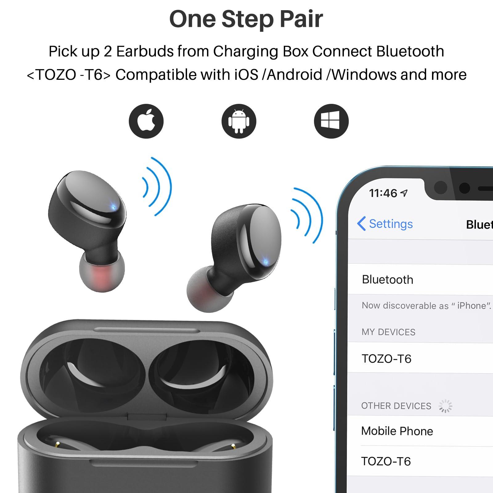 TOZO T6 True Wireless Earbuds Bluetooth 5.3 Headphones 50H Long Playtime, Wireless Charging Case, IPX8 Waterproof Stereo Earphones, Built-in Mic Calls, Headset Premium Deep Bass 32 Preset EQs via APP - Image 6