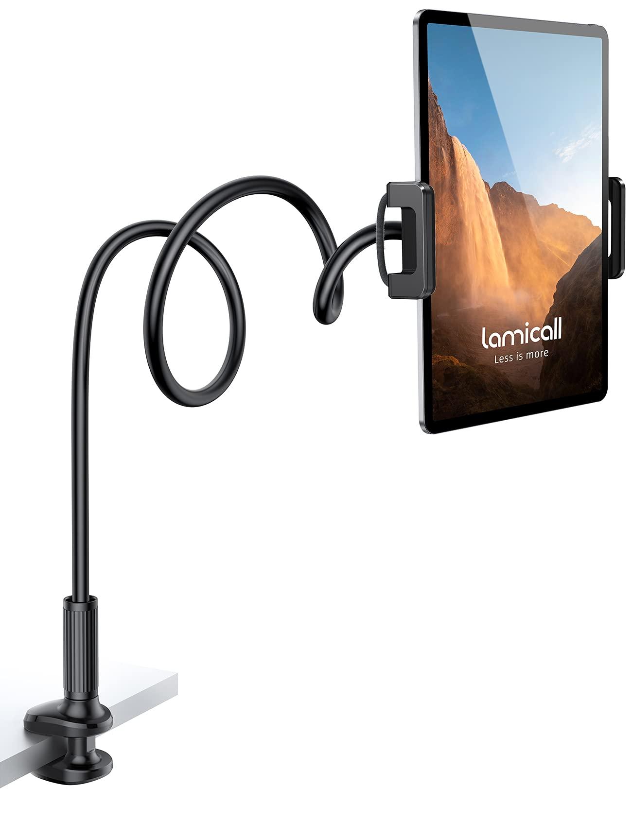 Lamicall Gooseneck Tablet Mount Holder for Bed - Flexible Tablet Arm Clamp for Bed Compatible with Pad Mini 7.9, Air 9.7, Pro 10.5, Kindle, Switch, Galaxy Tabs, More 4.7-11" Device - Black