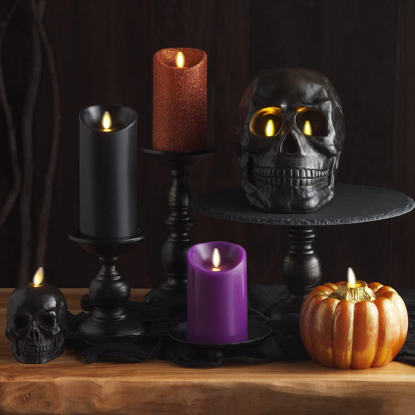 Luminara - Flameless Halloween LED Candle Battery Operated Moving Flame - Metallic Gold Orange Pumpkin - Pack of 1-5x4.5 - Unscented Indoor Use - Image 7