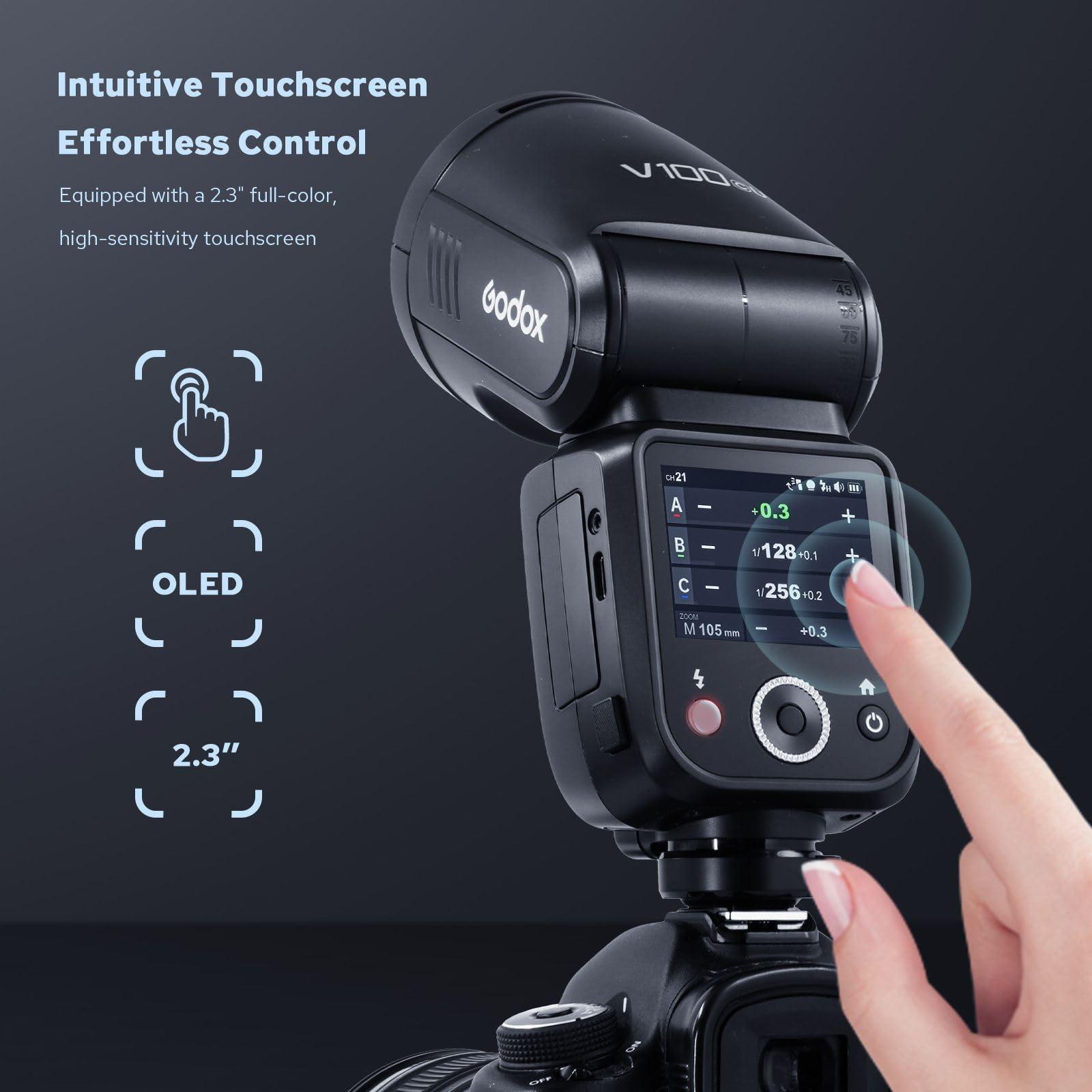 Godox V100-C USA Version Flash for Canon, V100-CU Touchscreen Speedlite with 100Ws Maximum Output, Detachable Sub Flash, USB-C Charge Battery, 2.4G Wireless 1/8000s HSS TTL Camera Flash Speedlight - Image 3