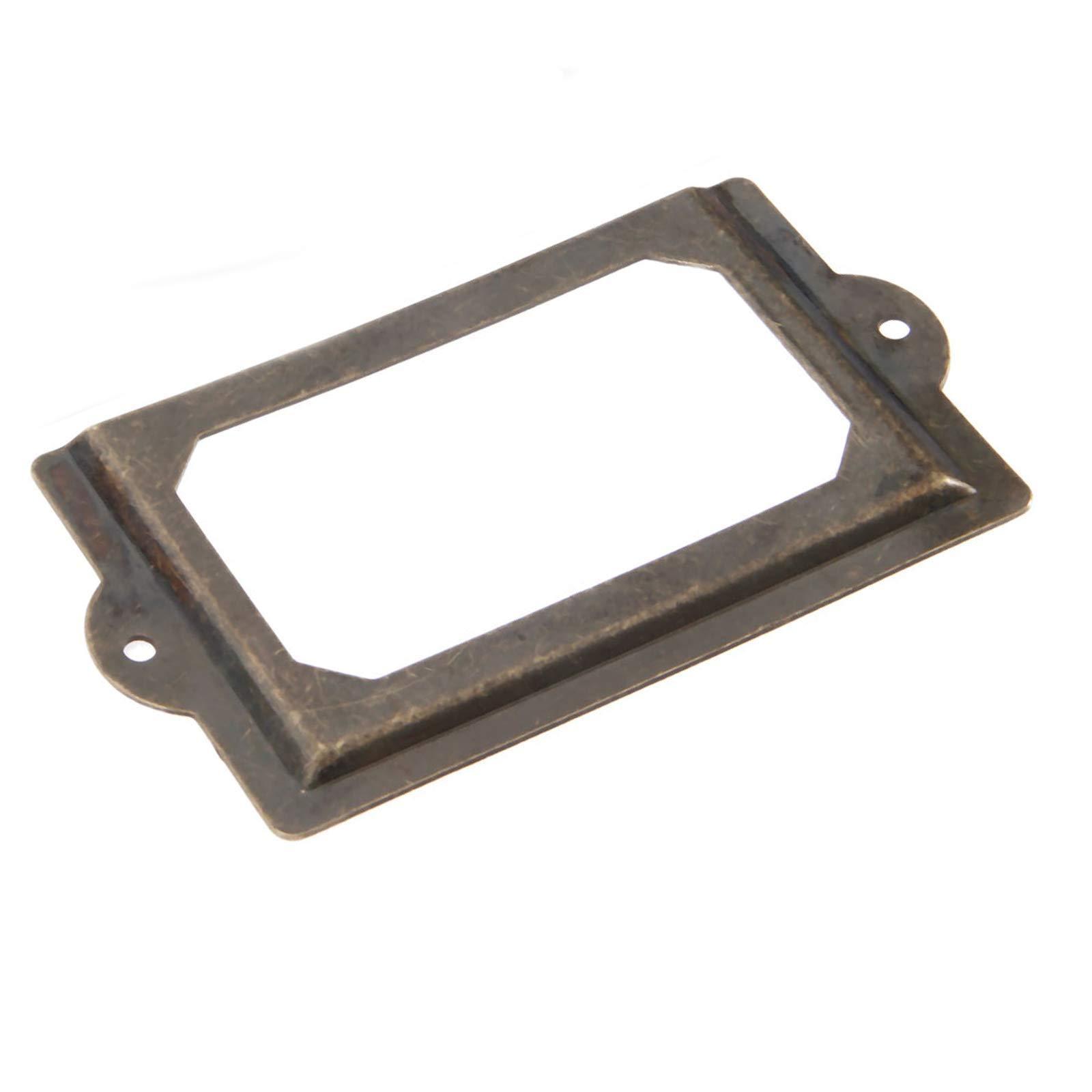 4 PCS Antique Tag Label Frames File Name Card Holder Bronze Drawer Pull Labels Holders for Office File Case Library Drawer Medicine Cabinet Apothecary Furniture (Length:5", Height:2-3/4") - Image 3