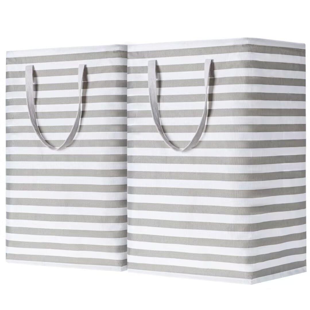 BOOMIBOO 2-Pack Large Laundry Basket,Waterproof Freestanding Laundry Hamper,Collapsible Clothes Basket with Easy Carry Handles in Laundry Room Bathroom Bedroom Dorm,Grey,75L