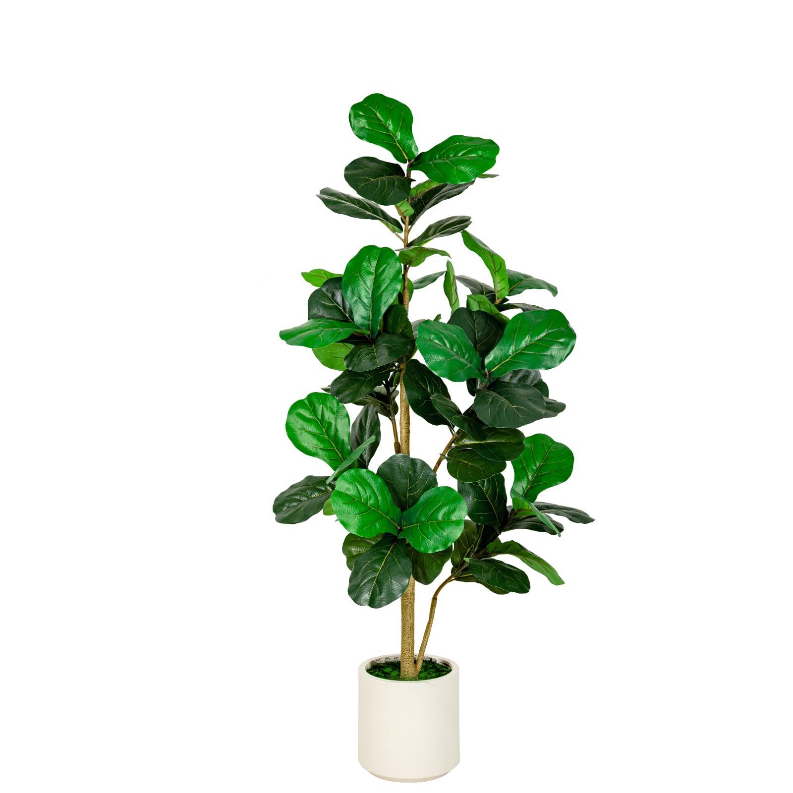 VIVATREES 5FT Fiddle Leaf Fig Artificial Tree with White Planter Pot,Faux Floor Plant, Indoor and Outdoor Fake Plants for Home Office Decor