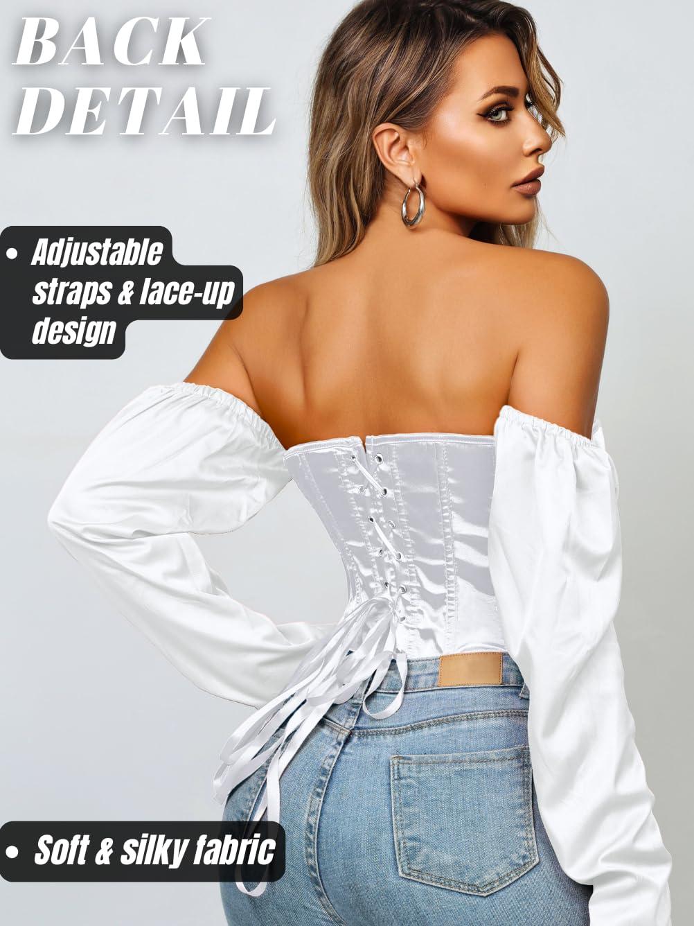 Kaei&Shi Long Sleeve Corset Tops,Off The Shoulder Overbust Corsets Top,Women Strapless Renaissance Costume - Image 3