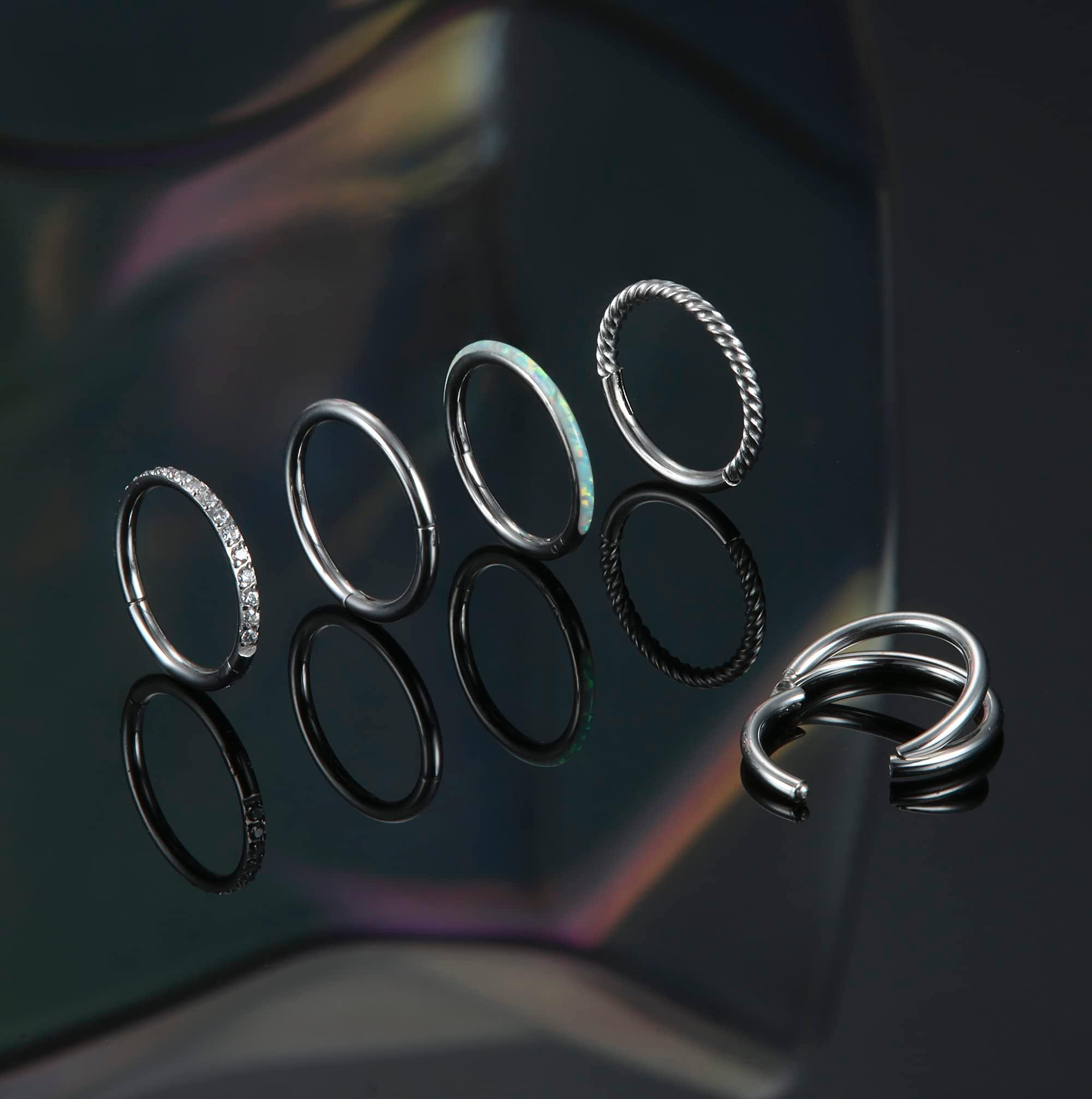 Jstyle 5Pcs 18G 16G Surgical Steel Nose Rings Hoop for Women Opal CZ Clicker Hinged Septum Nose Ring Lip Helix Cartilage Hoop Earring Daith Rook Conch Piercing Jewelry for Women 8mm 10mm - Image 6