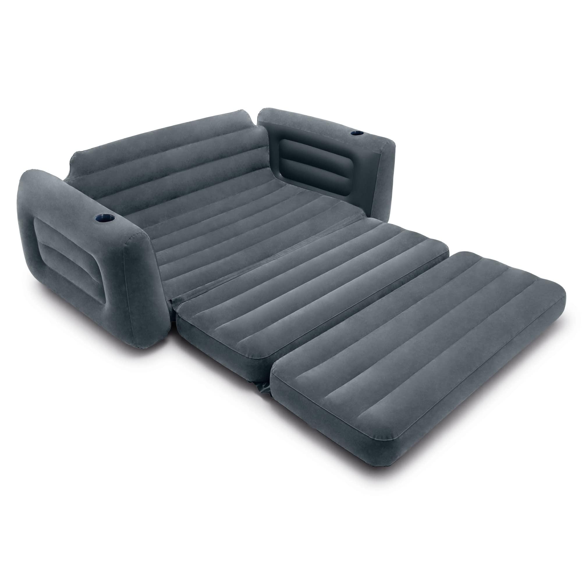 Intex Inflatable Pull-Out Sofa: Velvety Surface, 2-in-1 Valve, Cupholder, 46" x 88" x 26" - Blow-Up Couch and Folding Queen Size Air Mattress Bed - Image 6