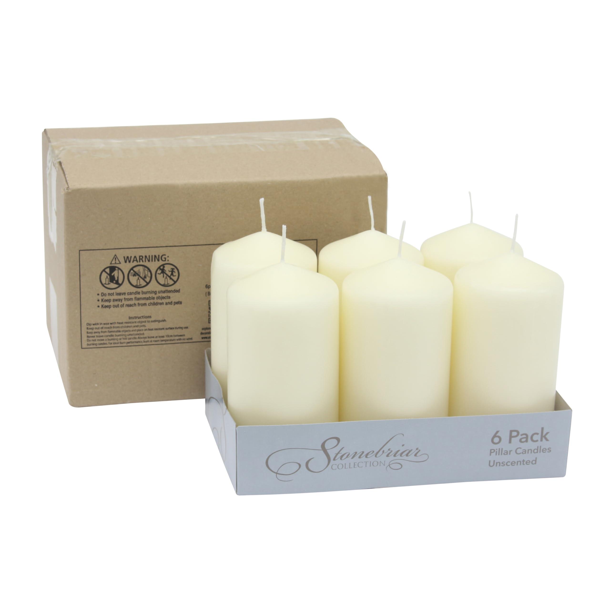 Stonebriar 6 Pack Tall 3 x 6 Inch 65 Hour Long Burning Unscented Ivory Wax Pillar Candles - Image 2