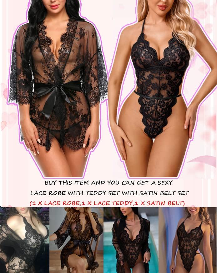Avidlove Women Sexy Lingerie Set 2 Piece Lace Kimono Robe with Lace Teddy Lingerie Bodysuit - Image 2