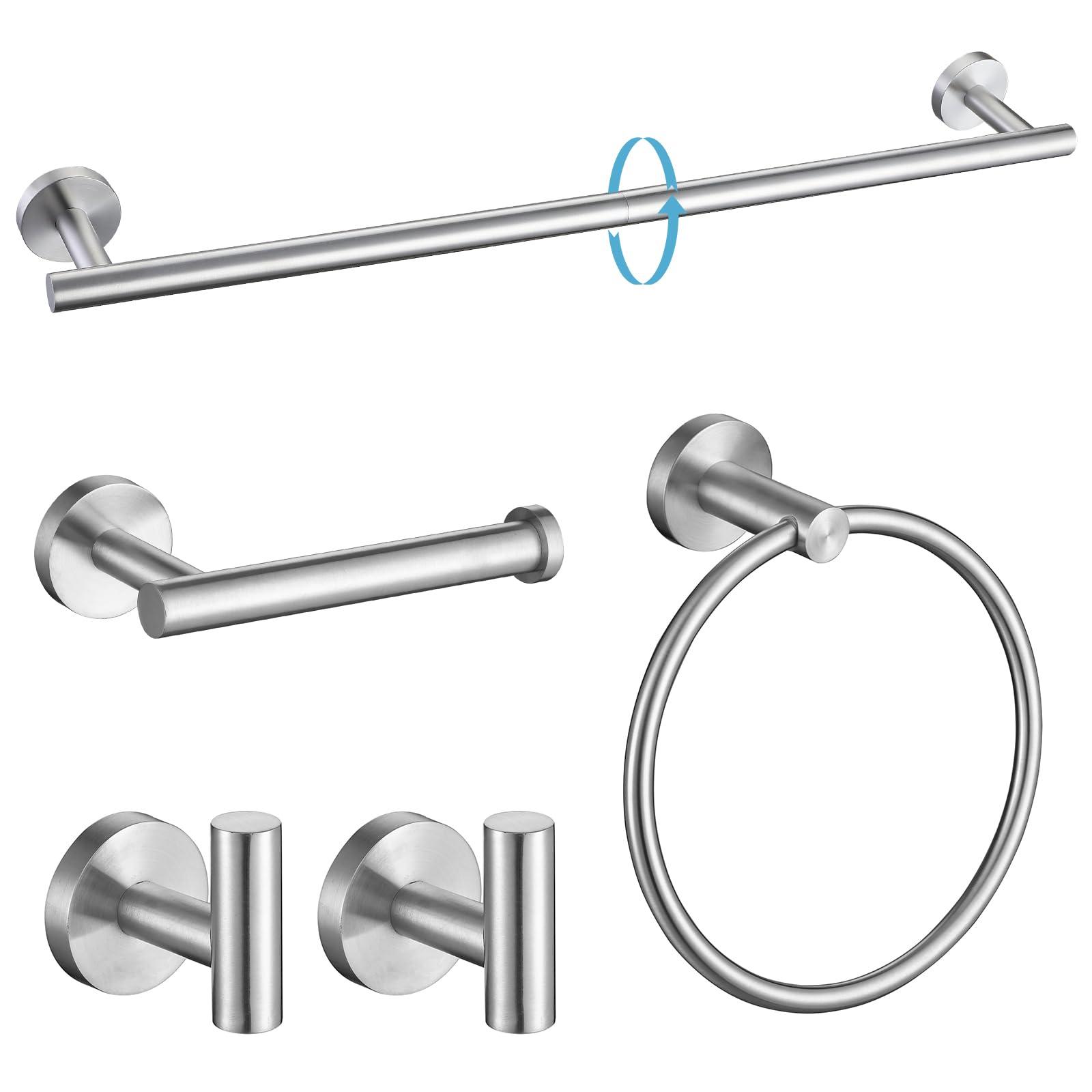 TURS 5 Piece Bathroom Hardware Set Brushed, SUS304 Stainless Steel Bath Towel Bar Set, 24 Inch Bathroom Accessories Kit Wall Mounted