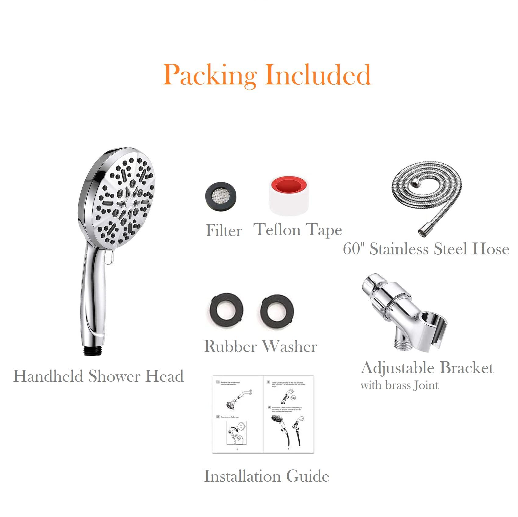 Shower Head with Handheld High Pressure-Full Body Coverage Powerful Rain Showerhead Extra 60" Long Hose and Adjustable Brass Joint Holder- The Perfect Detachable Heads for Bathroom Upgrade - Image 8