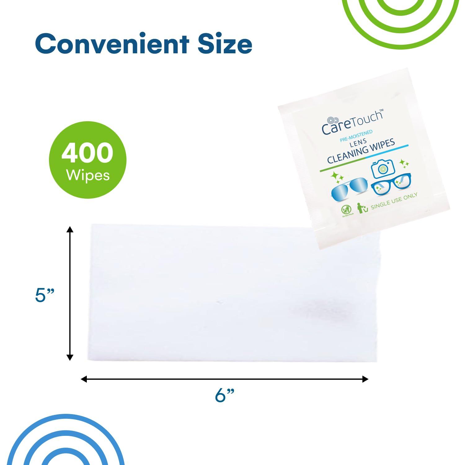 Care Touch Lens Wipes for Eyeglasses- 400 Count Individually Wrapped Pre- Moistened Wipes, 5 x 6 Inch- Camera Lens, Sunglasses and Glasses Cleaner,- Gentle and Portable for Cleaning of Optical Devices - Image 3