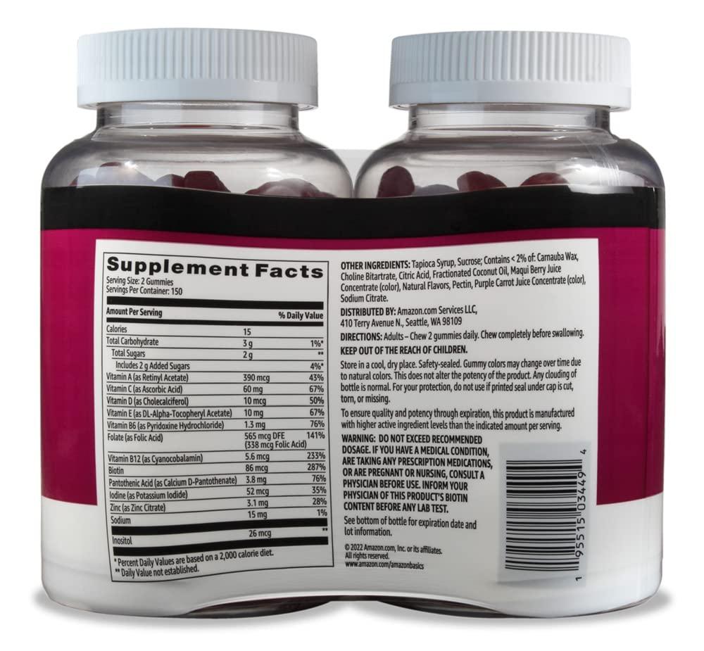 Amazon Basics Adult Multivitamin Gummies, Mixed Berry & Cherry, 150 Gummies, 75-Day Supply, Pack of 2 (Previously Solimo) - Image 2