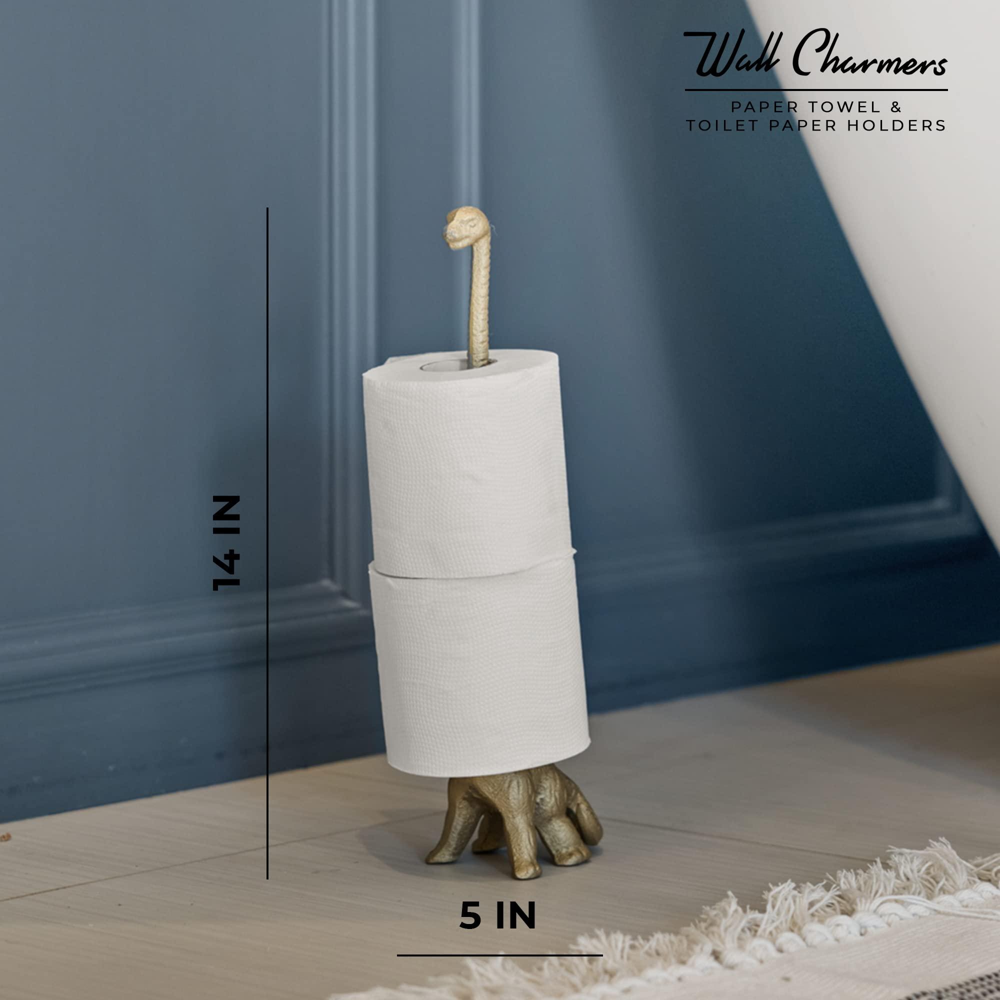 WallCharmers Gold Paper Towel Holder, Metal Toilet or Kitchen Paper Holder for Floor or Countertop, Gold Dino - Image 3