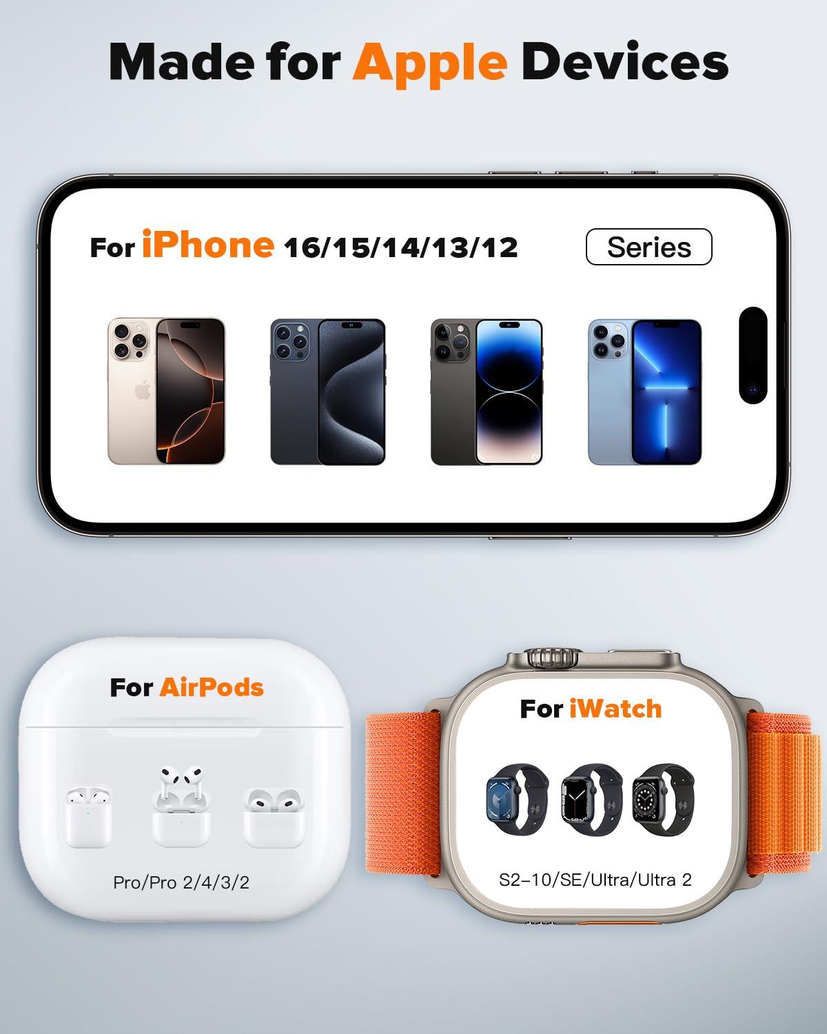 HERRBOL 3 in 1 Charging Station Compatible with Magsafe Charger Wireless Charger Stand for iPhone 16 15 14 13 12 Series Wireless Charging Station for AirPods Wireless Charging Stand for iWatch Series - Image 4