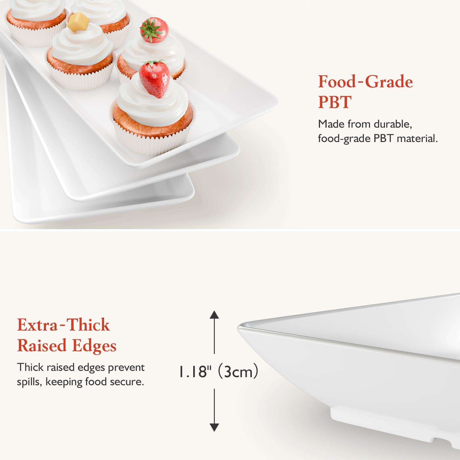 3 Tier Plastic Serving Tray for Party, 11.5" x 5.6" Platters for Serving Food, Microwave-Safe, White Reusable Trays with Black Metal Display Stand for Cupcakes, Sevring Food, Dessert, Fruit, Black - Image 6