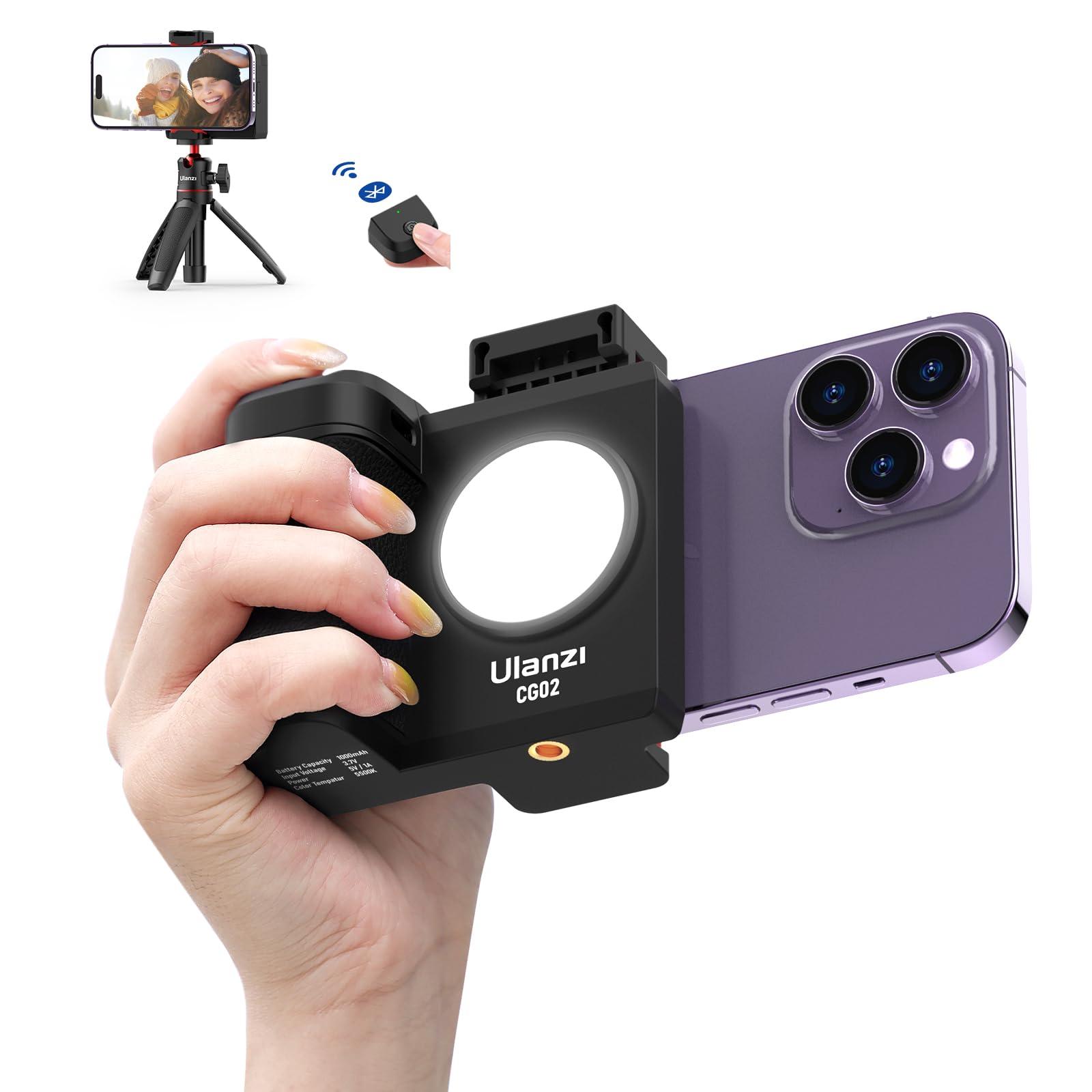 CG-02 Grip Holder for Smartphone Upgraded Phone Camera Grip w Remote Shutter Handheld Tripod Mount Fill Light Handheld Photography Accessories for iPhone 16 15 14 Pro Max etc - Image 1