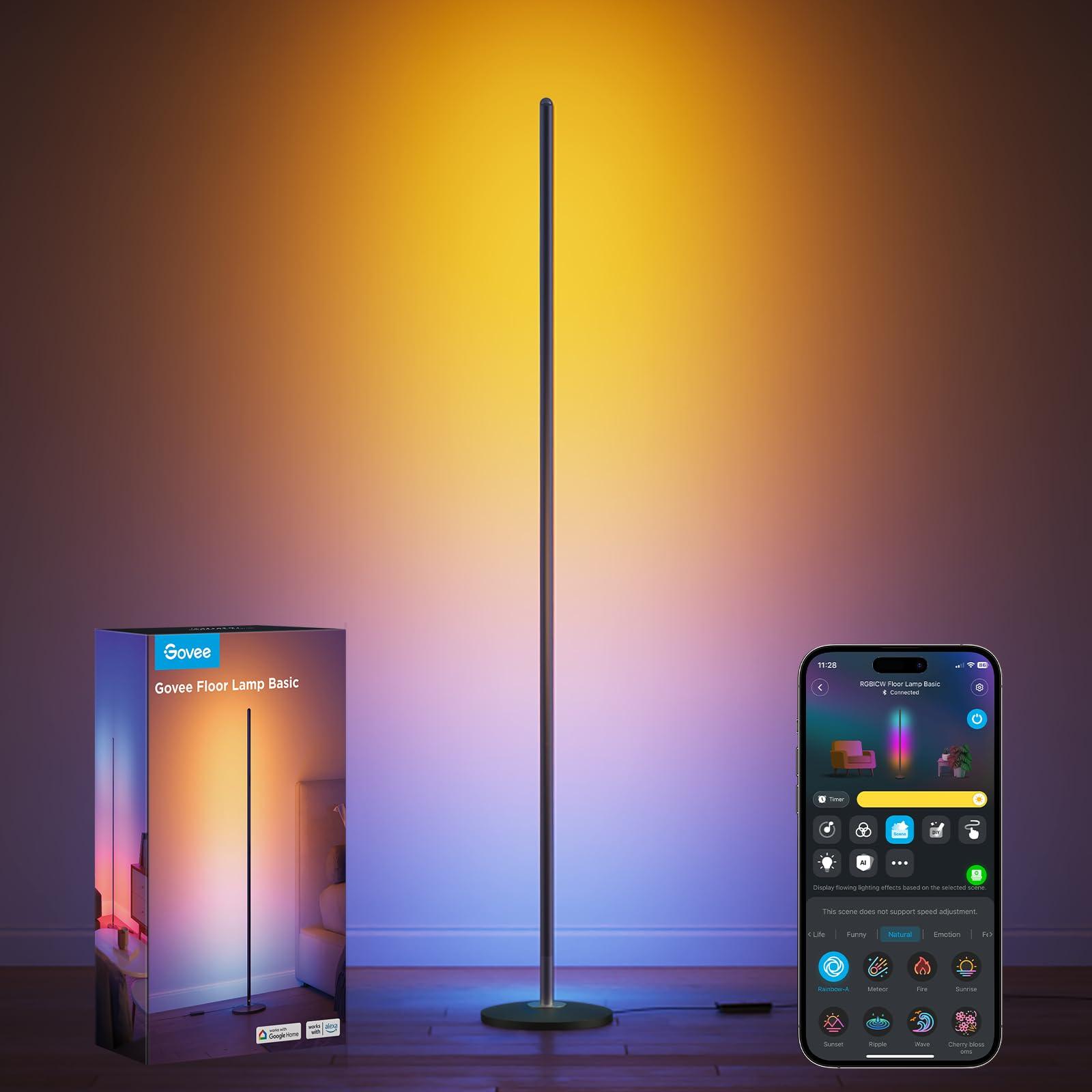 Govee RGBIC Floor Lamp, LED Corner Lamp Works with Alexa, 1000 Lumen Smart Modern Floor Lamp with Music Sync and 16 Million DIY Colors, Color Changing Standing Lamp for Bedroom Living Room Black