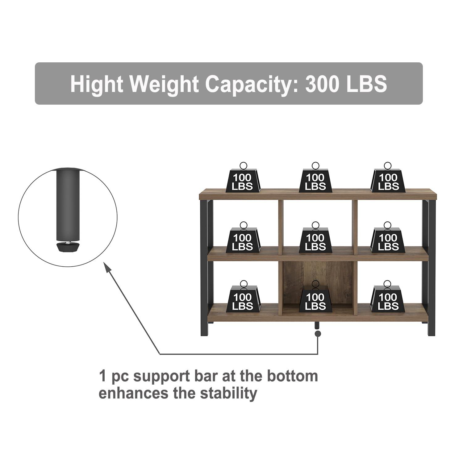 FOLUBAN 6 Cube Storage Organizer with Shelf, Industrial Horizontal Bookshelf, Low Cubby Bookcase for Living Room Bedroom, 47 Inch Oak - Image 6