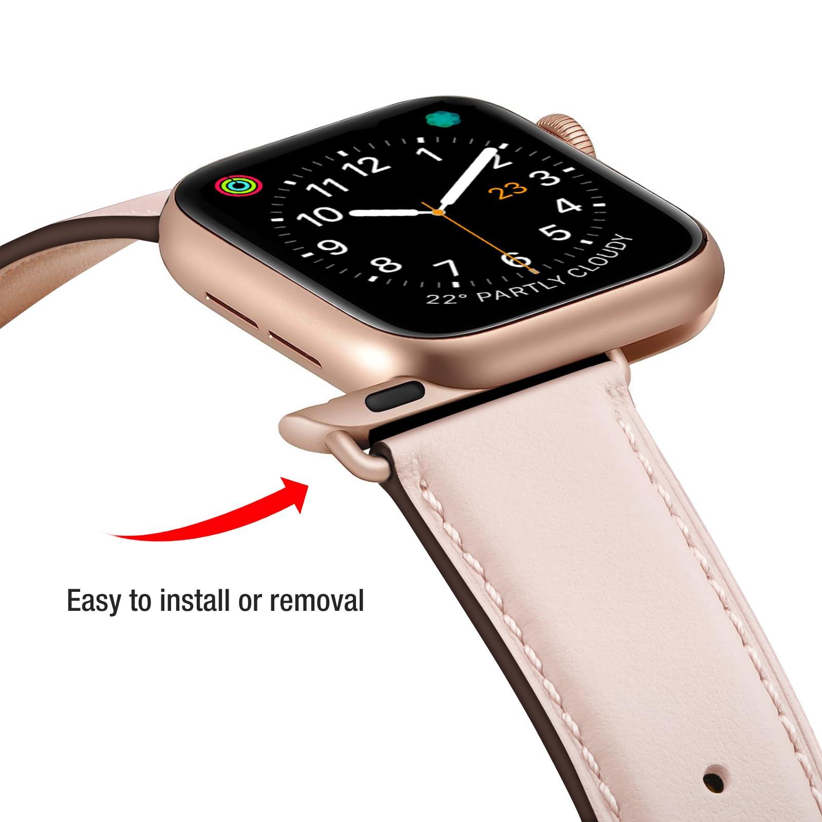 OMIU Leather Bands Compatible with Apple Watch Band 38mm 40mm 41mm 42mm 44mm 45mm 46mm 49mm, Genuine Leather Wristband Starp for iWatch SE Series 10 9 8 7 6 5 4 3 2 1 Ultra for Women Men - Image 3