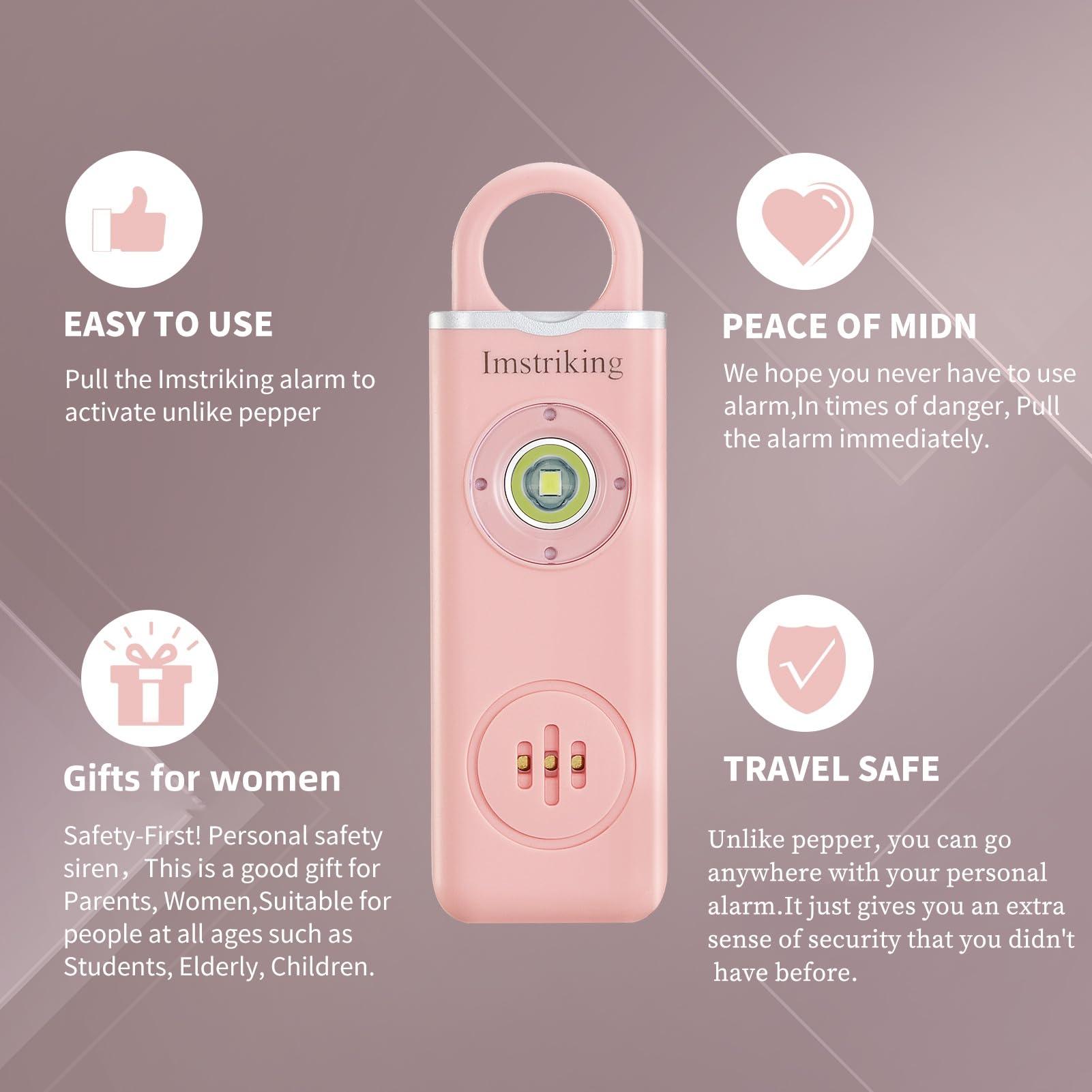 Imstriking Rechargeable Personal Safety Alarm Keychain for Women,Self Defense Keychain Alarm with Strobe Light and 130dB Siren Help Women,Men,Elderly, Emergency Security Whistle Alert (Pink) - Image 7