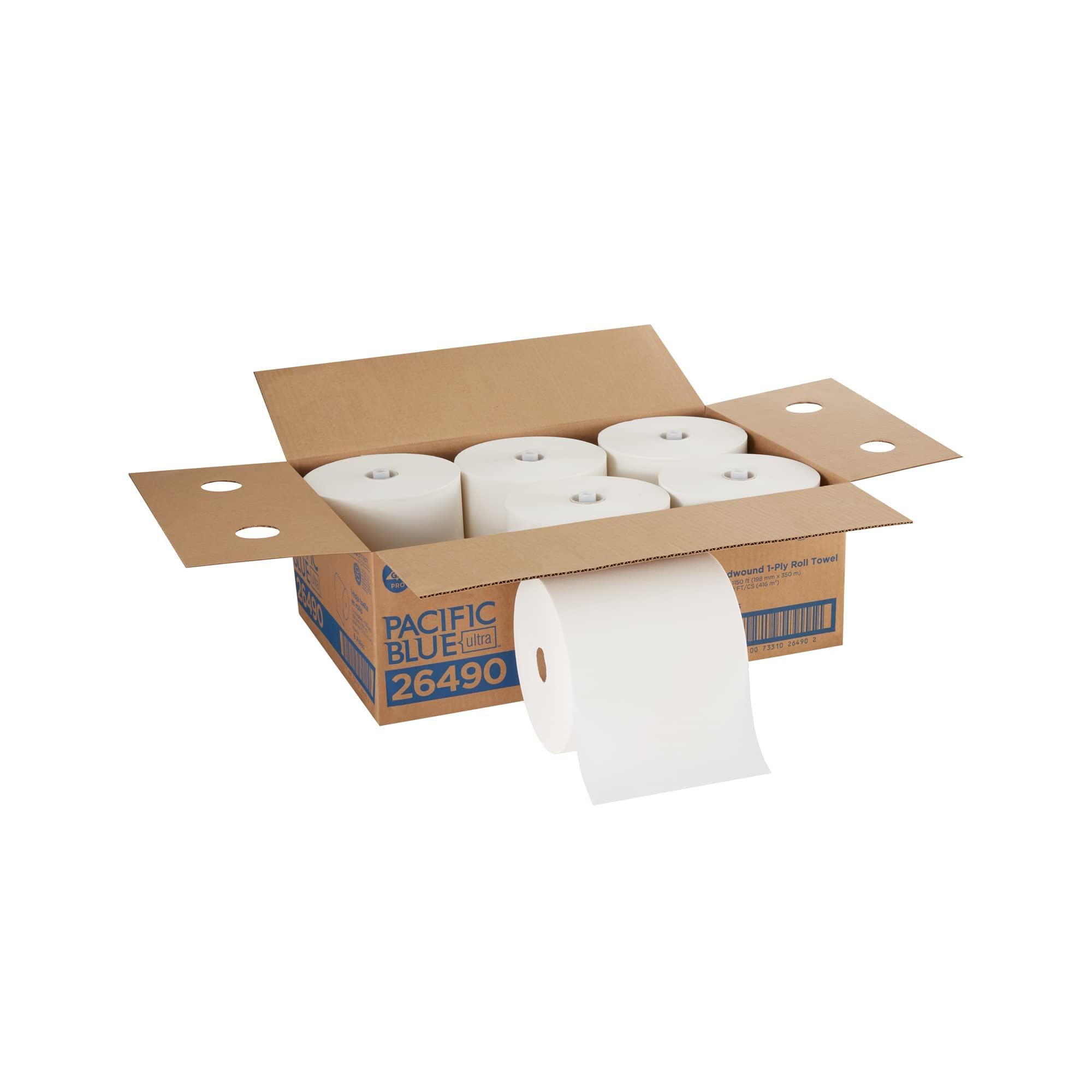 Pacific Blue Ultra 8” High-Capacity Recycled Paper Towel Roll by GP PRO (Georgia-Pacific), White, 26490, 1150 Feet Per Roll, 6 Rolls Per Case