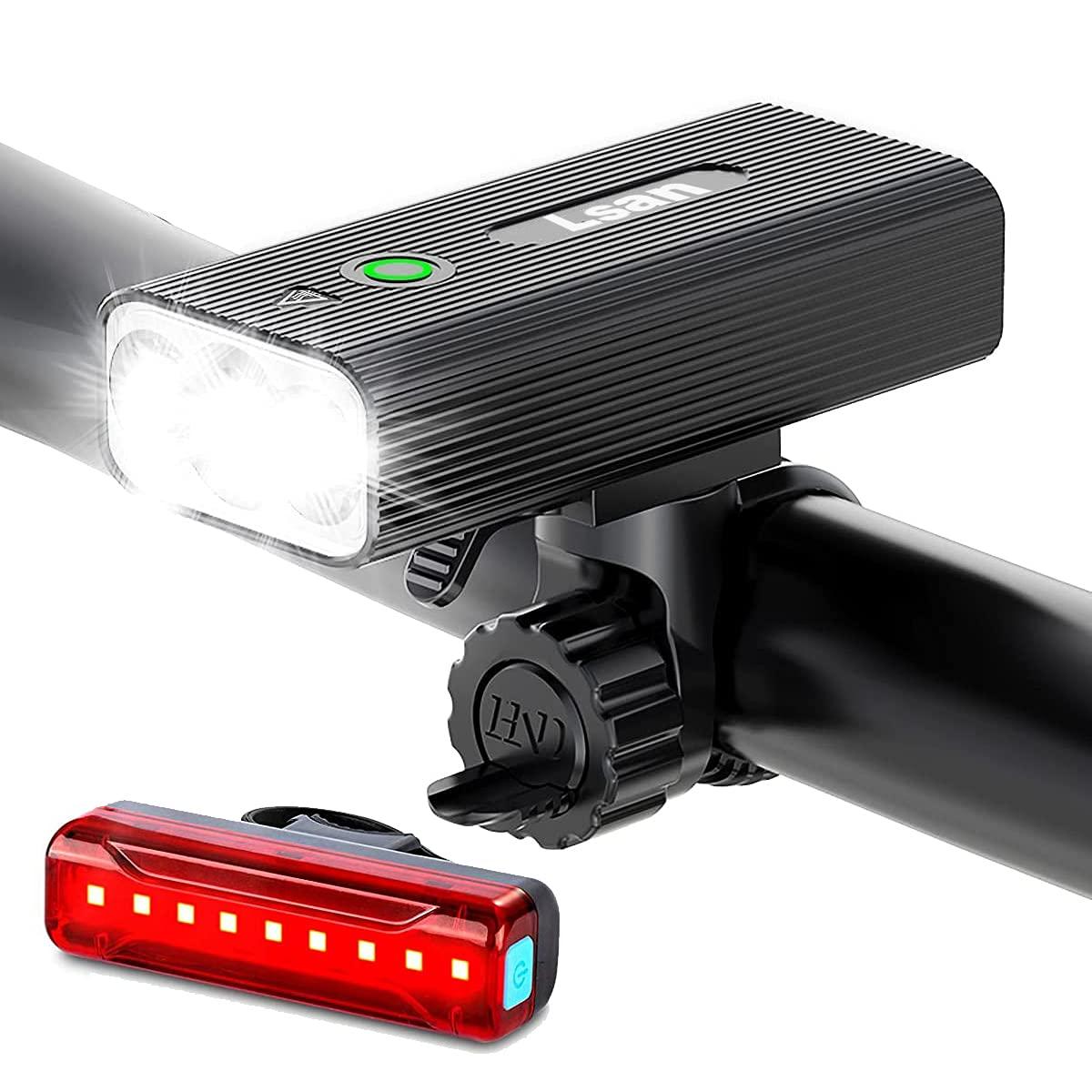 Super Bright Bike Lights for Night Riding,Bike Lights Front and Back,3 LED USB Rechargeable Bicycle Light,Bike Headlight with Power Bank Function,IPX5 Waterproof,3+5 Light Modes