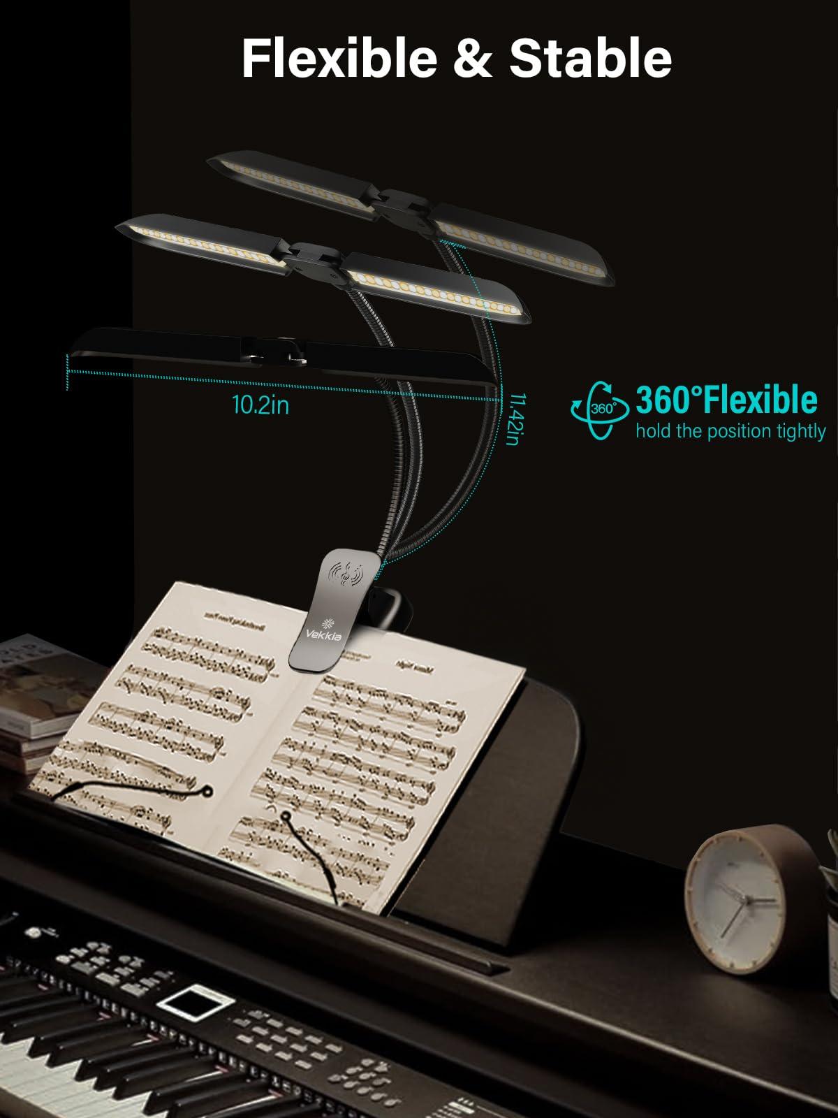Vekkia 64 Led Rechargeable Music Stand Light - Folding Clip On Piano Lamp, Portable Professional with 5 Brightness×3 Color Temperature for Grand Piano and Book Reading - Image 5
