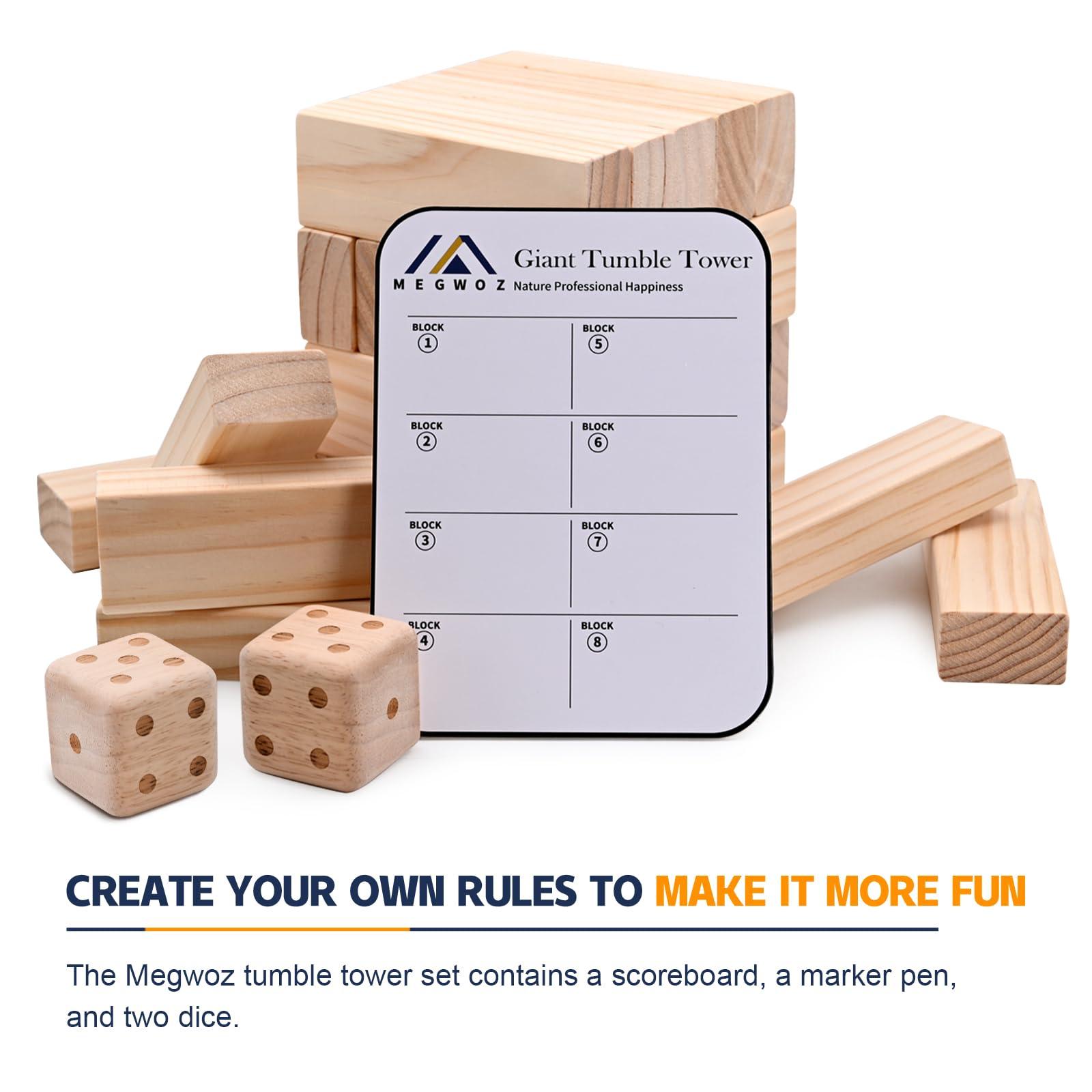 Megwoz Giant Tumble Tower Games for Kids and Adults 57 Blocks New Zealand Pine Wooden Blocks Stacking to Over 4.2FT Family Games for Indoors Outdoors Yard Games for Family - Image 5