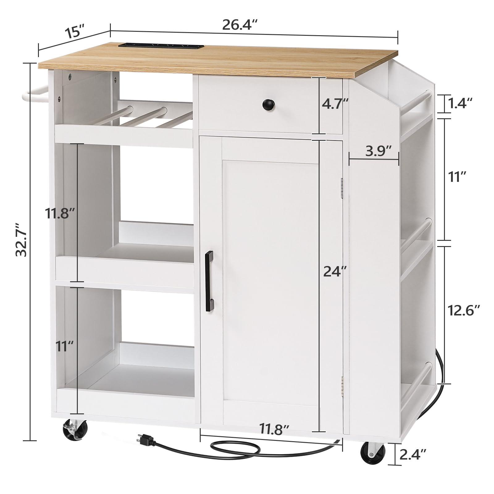 MAHANCRIS Kitchen Island with Power Outlet, Kitchen Island Cart with Drawer, Island Table for Kitchen, Spice Rack, Towel Rack, Wine Rack, for Dining Room, White and Natural KINW122E01N1 - Image 3
