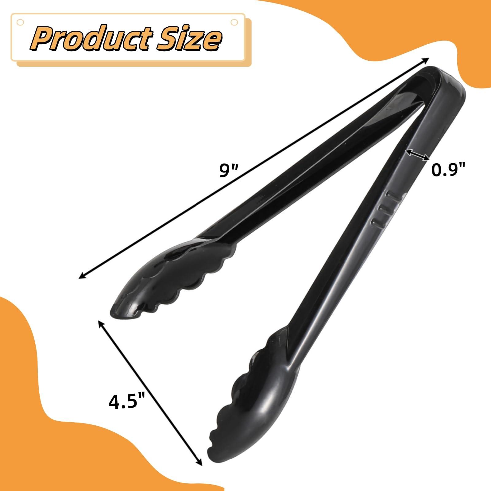 YIMITEE 40 Pack Plastic Tongs for Serving, 9" Disposable Buffet Tong, Heavy Duty Scalloped Serving Utensil Tongs, Bulk Charcuterie Accessories for Party Events Catering Kitchen BBQ Ice Salad, Black - Image 3