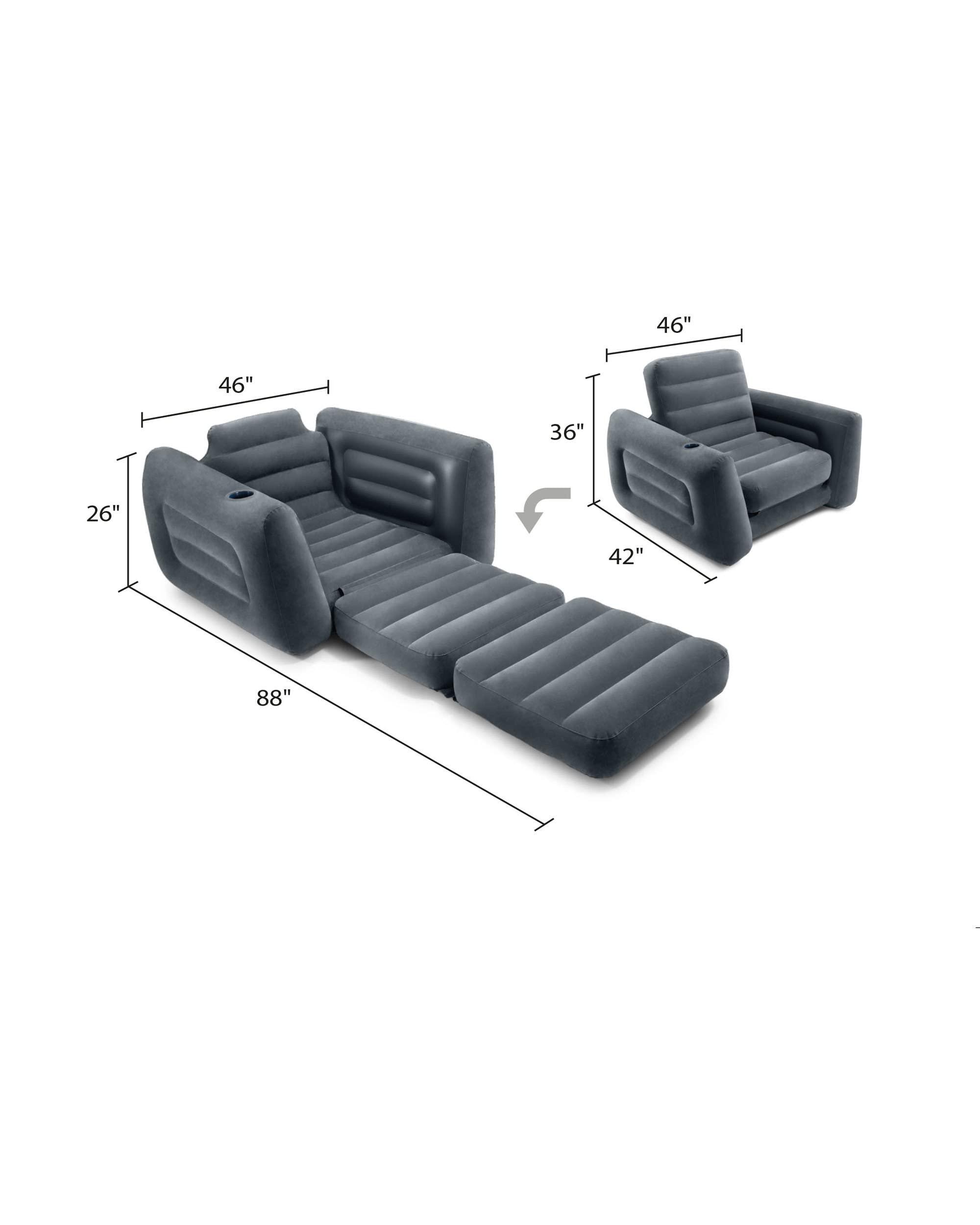 Intex 66551EP Inflatable Pull-Out Chair: Built-in Cupholder – Velvety Surface – 2-in-1 Valve – Folds Compactly – 80" x 91" x 26" - Image 3