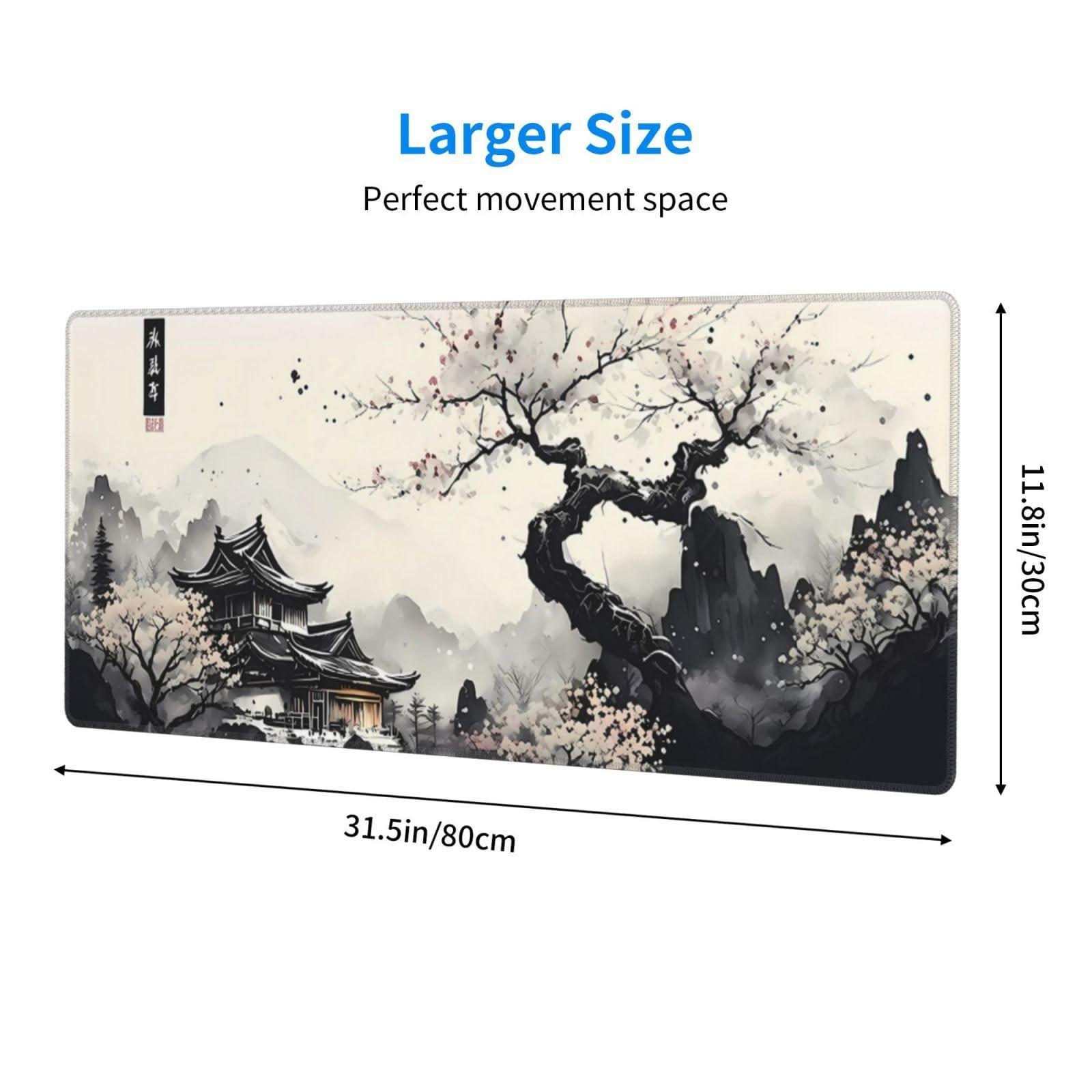 Japanese Mouse Pad, Large Japanese Desk Mat, XL Anime Gaming Keyboard Mat, Non-Slip Rubber Base, Big Extended Desk Protector for Home Office, 31.5”x11.8” - Image 3
