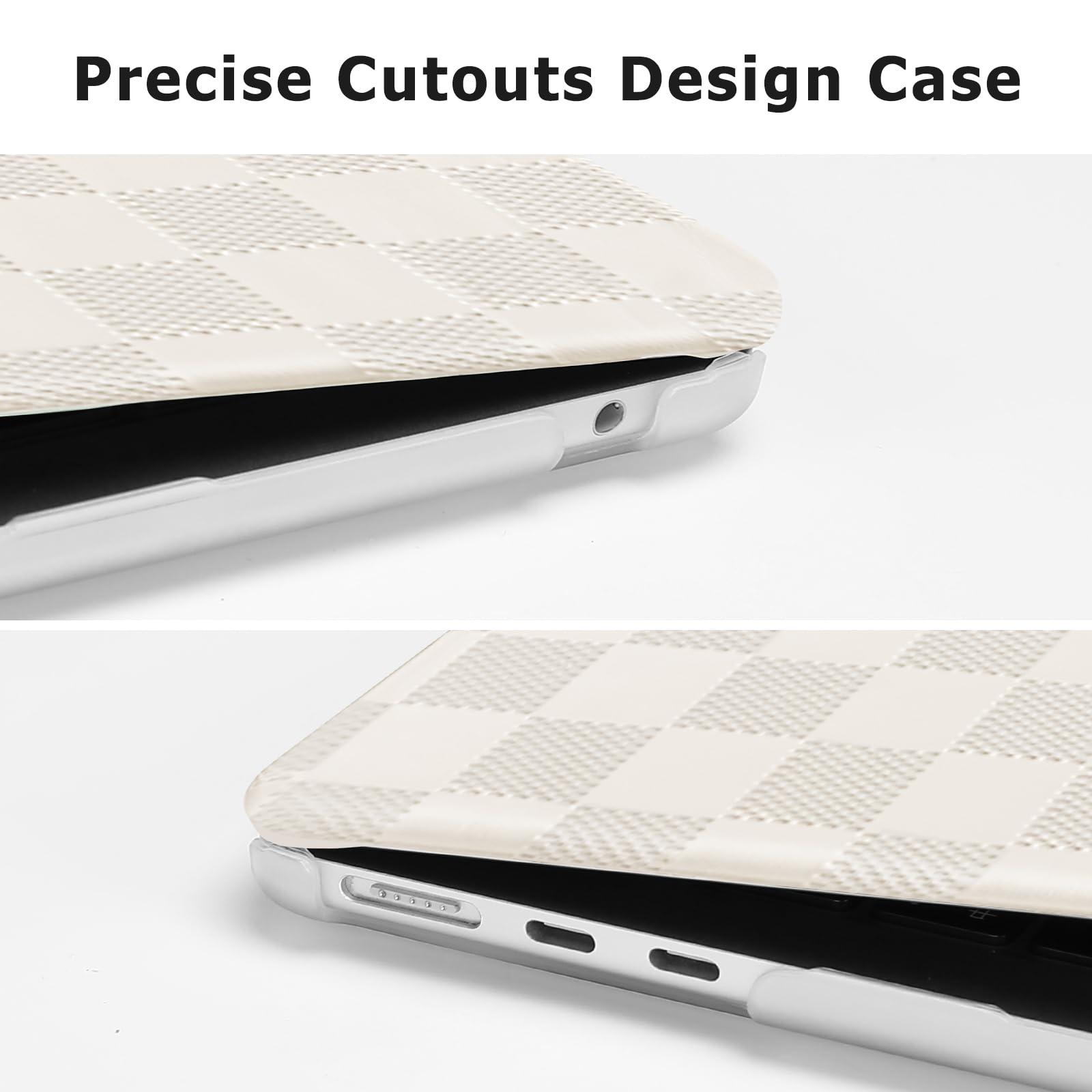 MOSISO Compatible with MacBook Air 13.6 inch Case 2025 2024 2023 2022 M4 A3240 M3 A3113 M2 A2681, Checker Texture Grid PU Leather Coated Hard Shell&Keyboard Cover for MacBook Air 13 inch,Beige - Image 4
