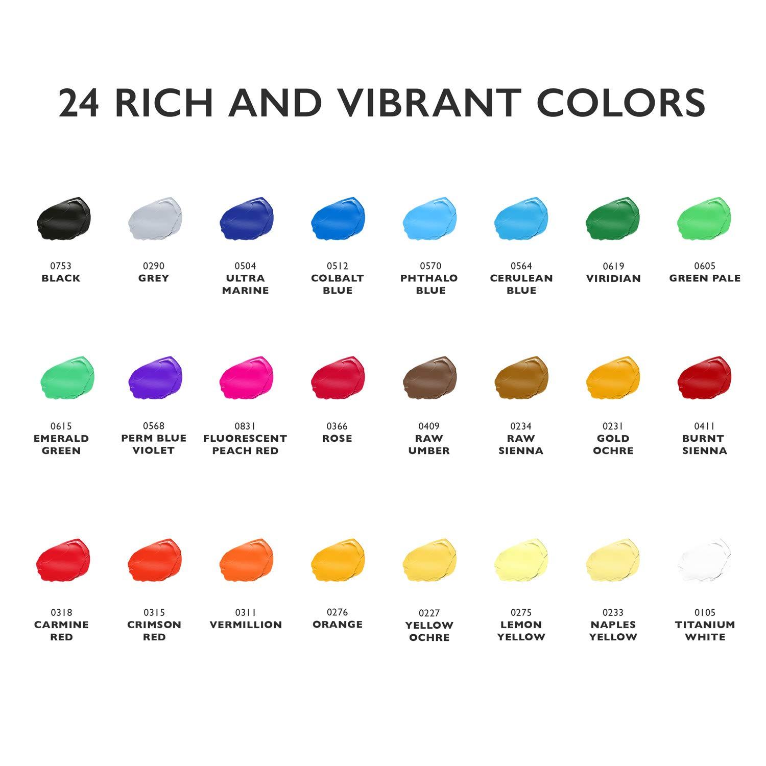 Acrylic Paint Set Canvas Art Paints 24 Colors Perfect Paint Finish (0.41oz,12 ml) With 3 Brushes - Painting Canvas, Paper, Wood, Rock, MDF, Ceramic & Fabric - Image 5