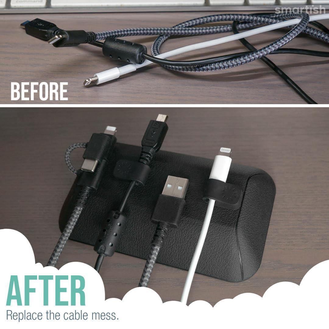 Smartish Magnetic Cord Holder - Bigger Cable Wrangler Organizer with Magnet Clips for Charger Management on Desktop, Nightstand, or Side Table - Holds 6+ Cables - Black Tie Affair - Image 4