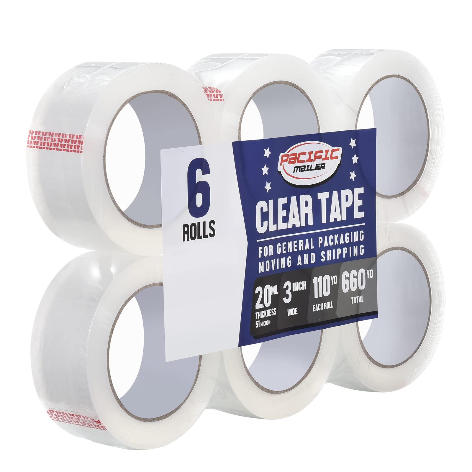 Pacific Mailer Clear Packing Tape, Packaging Tape for Shipping Packaging Moving Sealing, 3 Inch Wide, 2.0mil Thickness, 110 Yard Per Roll [Pack of 6 Rolls]