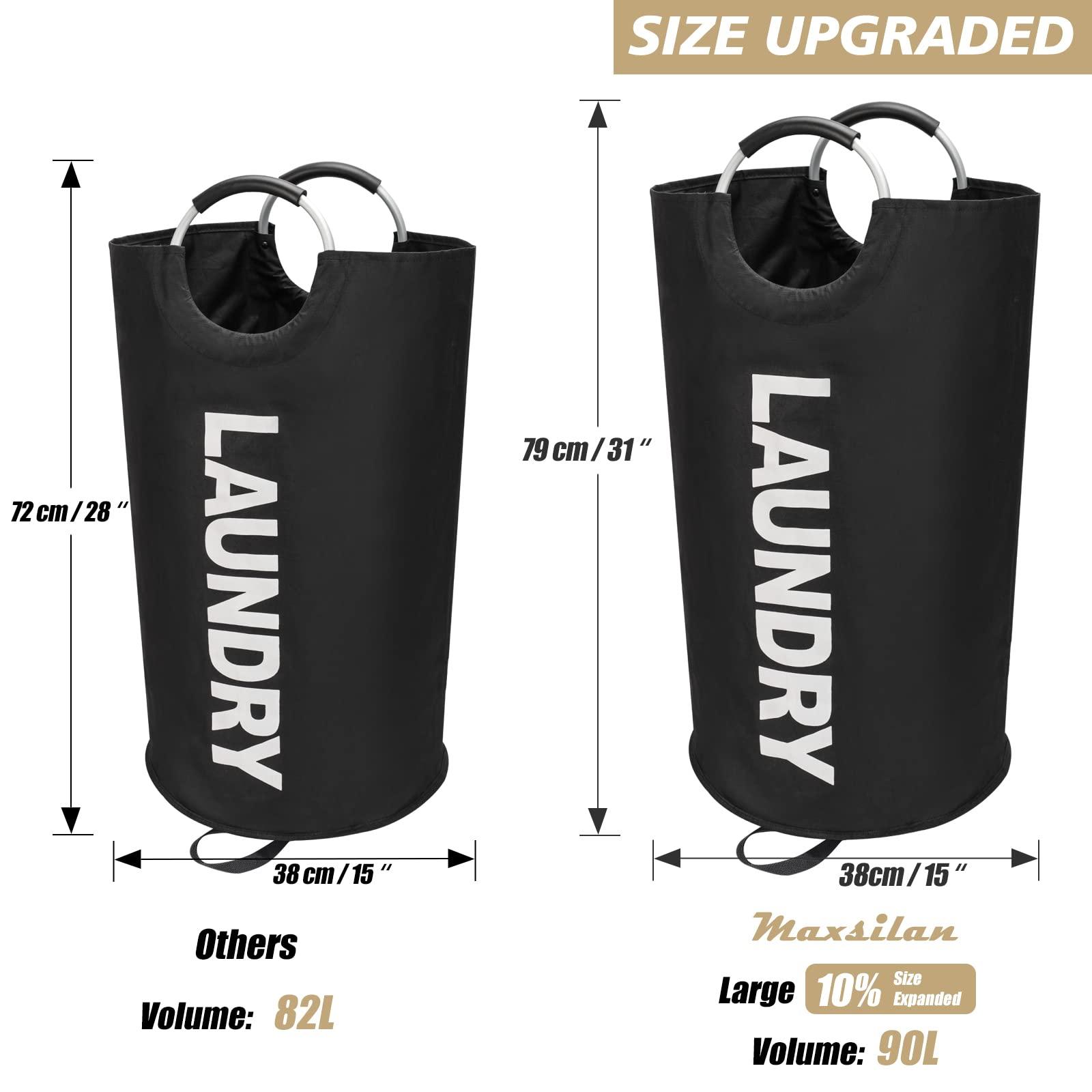 Maxsilan 90L Large Laundry Basket, Freestanding Tall Clothes Hamper, Collapsible Laundry Bag, Black - Image 3