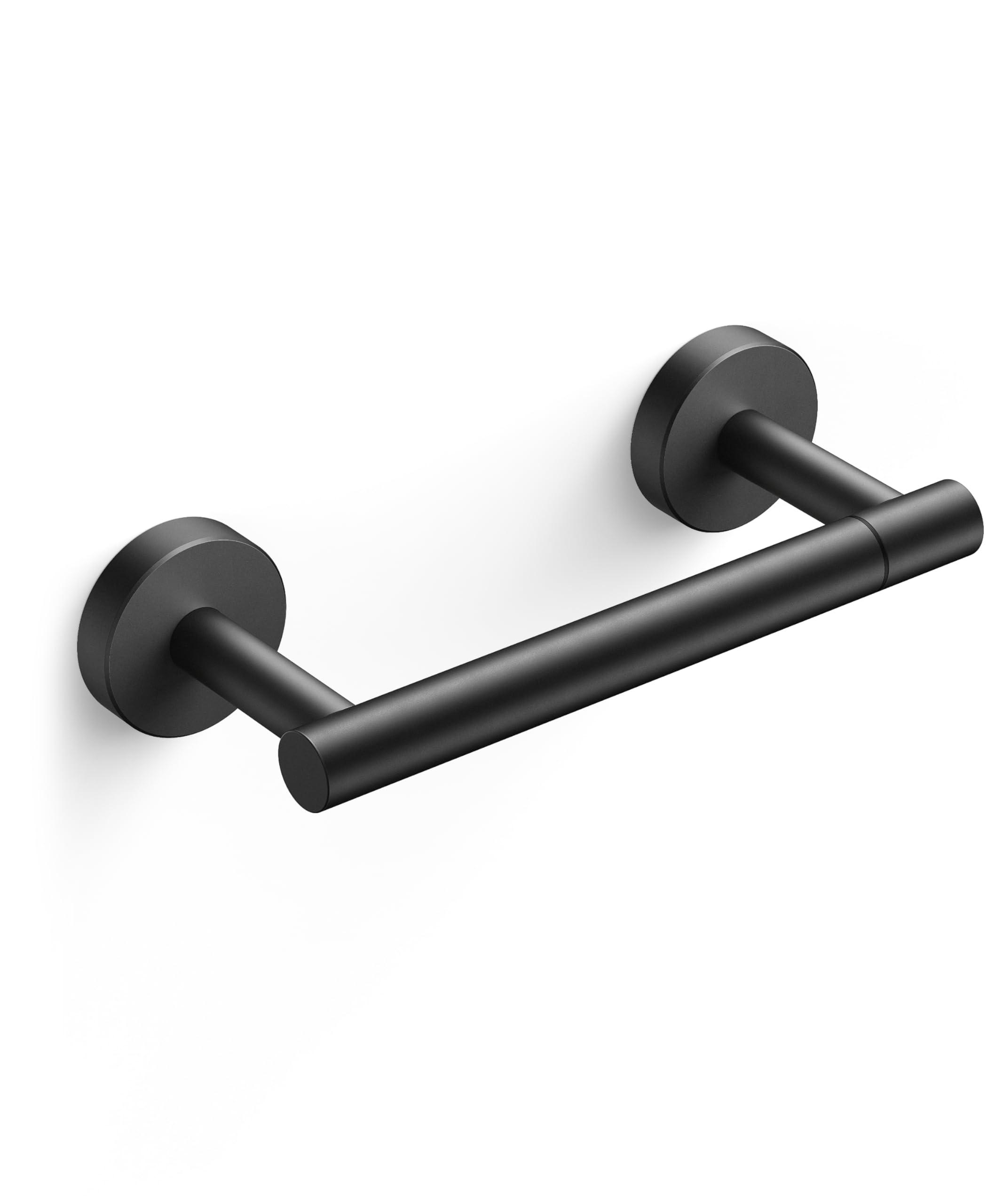 FORIOUS Toilet Paper Holder Wall Mount, Stainless Steel Rustproof Double Post Pivoting Tissue Roll Holder for Bathroom, Commercial Toilet Paper Dispenser (1, Matte Black)