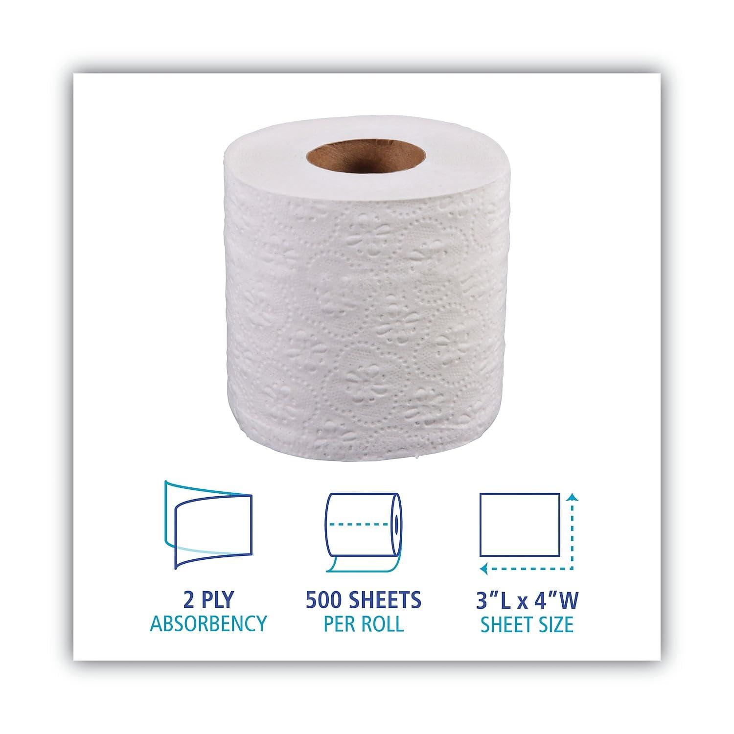 Boardwalk B6145 2-Ply Standard Septic Safe 3 in. x 4 in. Toilet Tissue - White (96/Carton) - Image 3