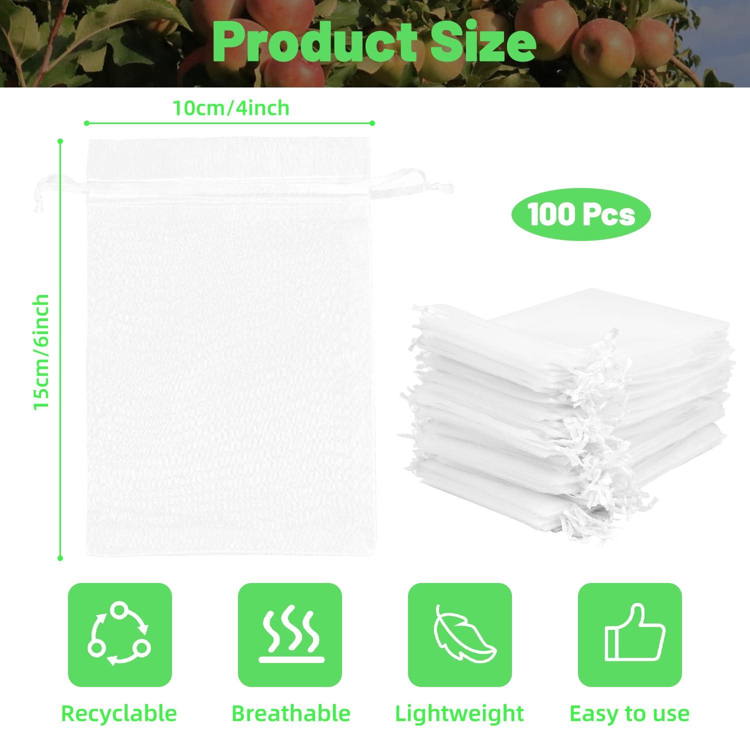 100Pcs Fruit Protection Bags, 4x6 Inch White Fruit Bags for Fruit Trees with Drawstring, Reusable Mesh Fruit Netting Cover Bags for Tomatoes, Strawberry, Vegetable - Image 2