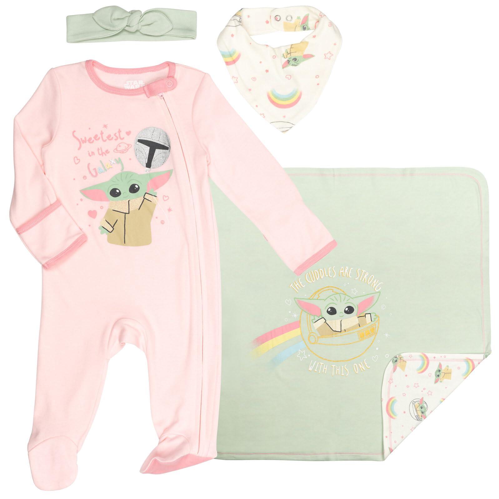 STAR WARS The Child Baby Girls Sleep N' Play Coverall Headband Bib and Blanket 4 Piece Newborn