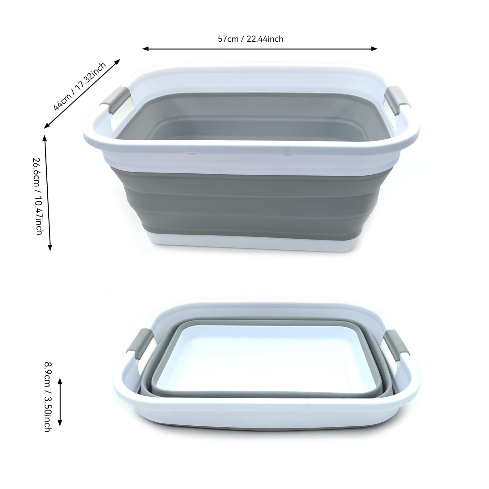 SAMMART 41L (10.8 gallon) Collapsible Plastic Laundry Basket-Foldable Pop Up Storage Container/Organizer-Portable Washing Tub-Space Saving Hamper, Water capacity: 32L (8.4 gallon) (Rectangular, Grey) - Image 3