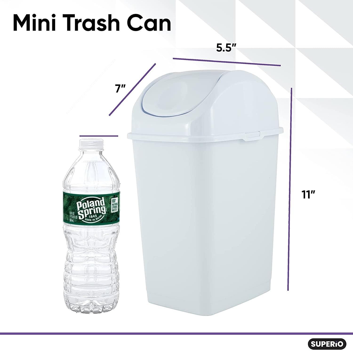 Superio Mini Desktop Trash Can with Swing Top Lid Portable Plastic Garbage Can for Countertop, Desktop, Make up Vanity, Bathroom, Car, Under Sink, Dorm, Compact Waste Bin 5 L, 1.25 Gal. (White) - Image 4