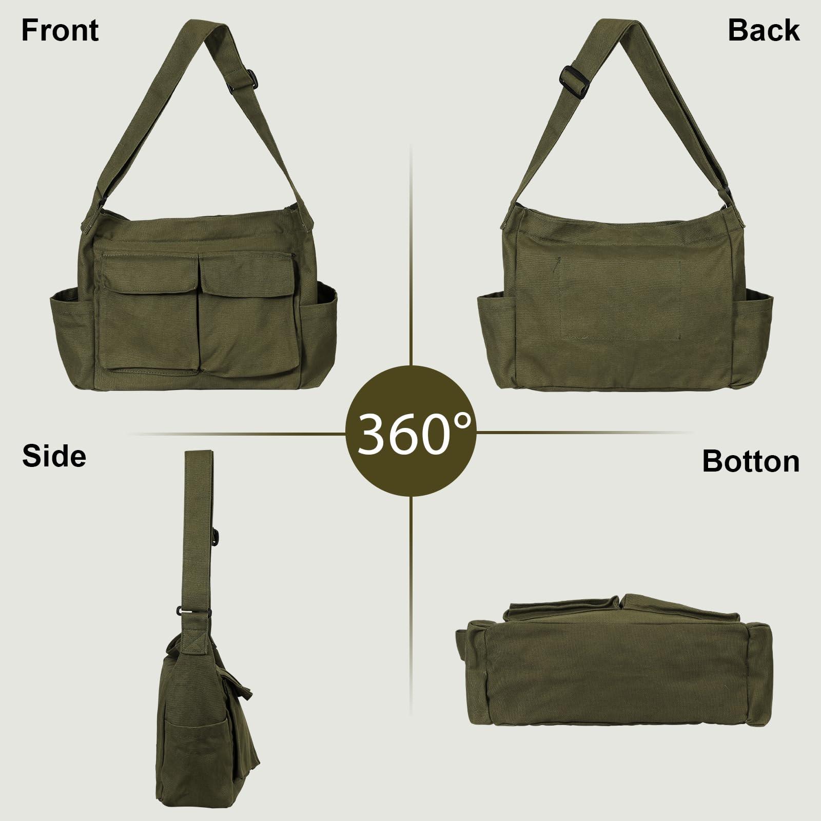 Vintage Canvas Crossbody Messenger Bag with Multiple Pockets and Hook-and-loop Closure, Ideal for School - Image 4