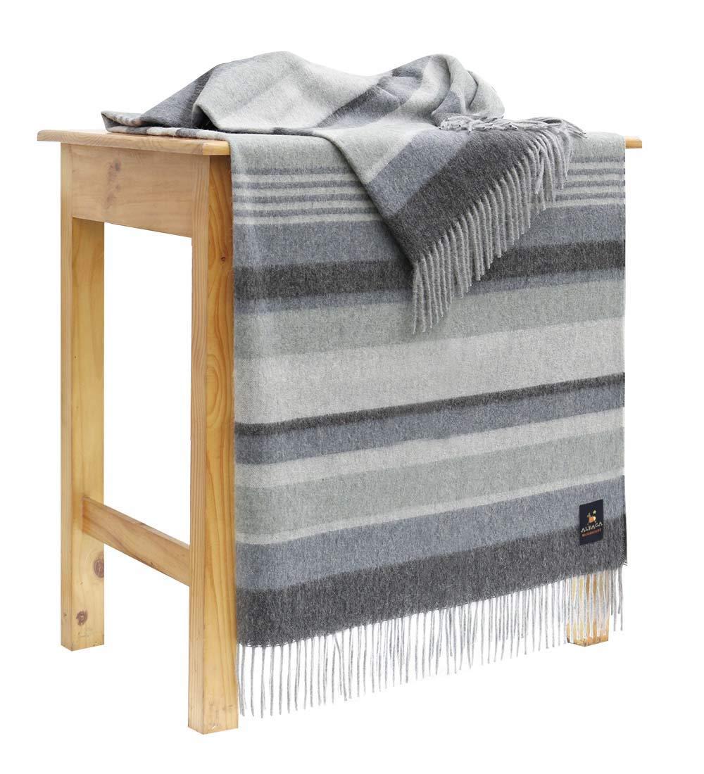 Alpaca Merino Wool Blanket Throw Warm and Soft Multicolor Striped Design Peru (Gray/Steel Blue/Light Green) - Image 6