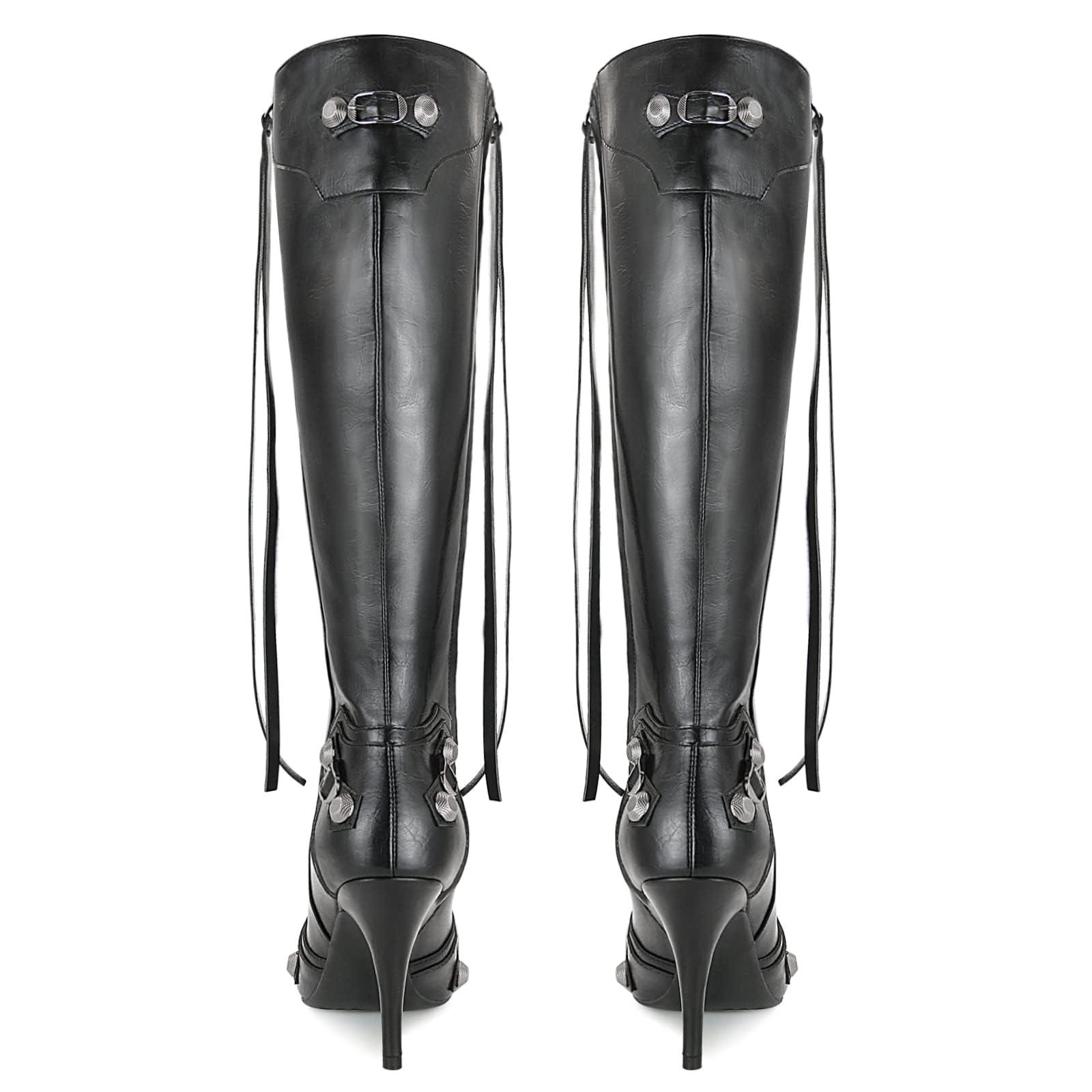 Dsevht Women's Stiletto Black Knee High Boots Sexy Pointed Toe Boot Fashion Trendy High Heel Boots Zipper - Image 4