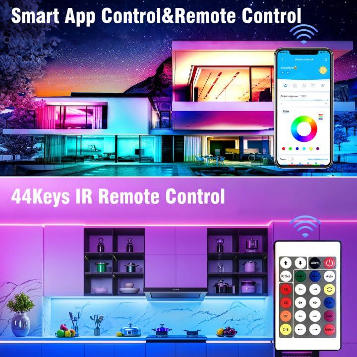 VOLIVO 100ft Led Strip Lights for Bedroom, Color Changing Led Light Strips Kit with 24 Keys IR Remote and Smart App Control, RGB Music Sync Lighting for Room, Home Decor - Image 5